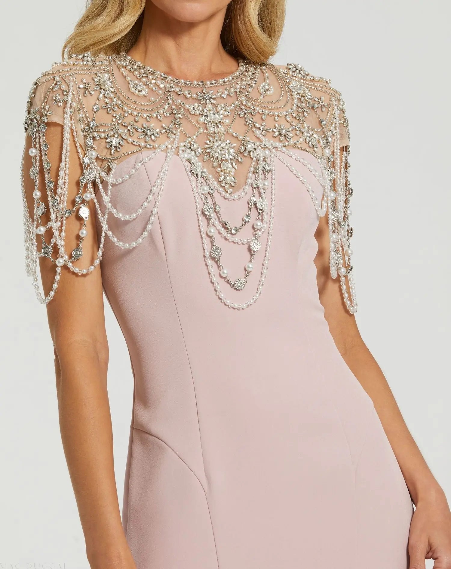 mac duggal one-shoulder bow floral brocade a-line maxi dress Pink Brocade One Shoulder Floral Gown With Bow