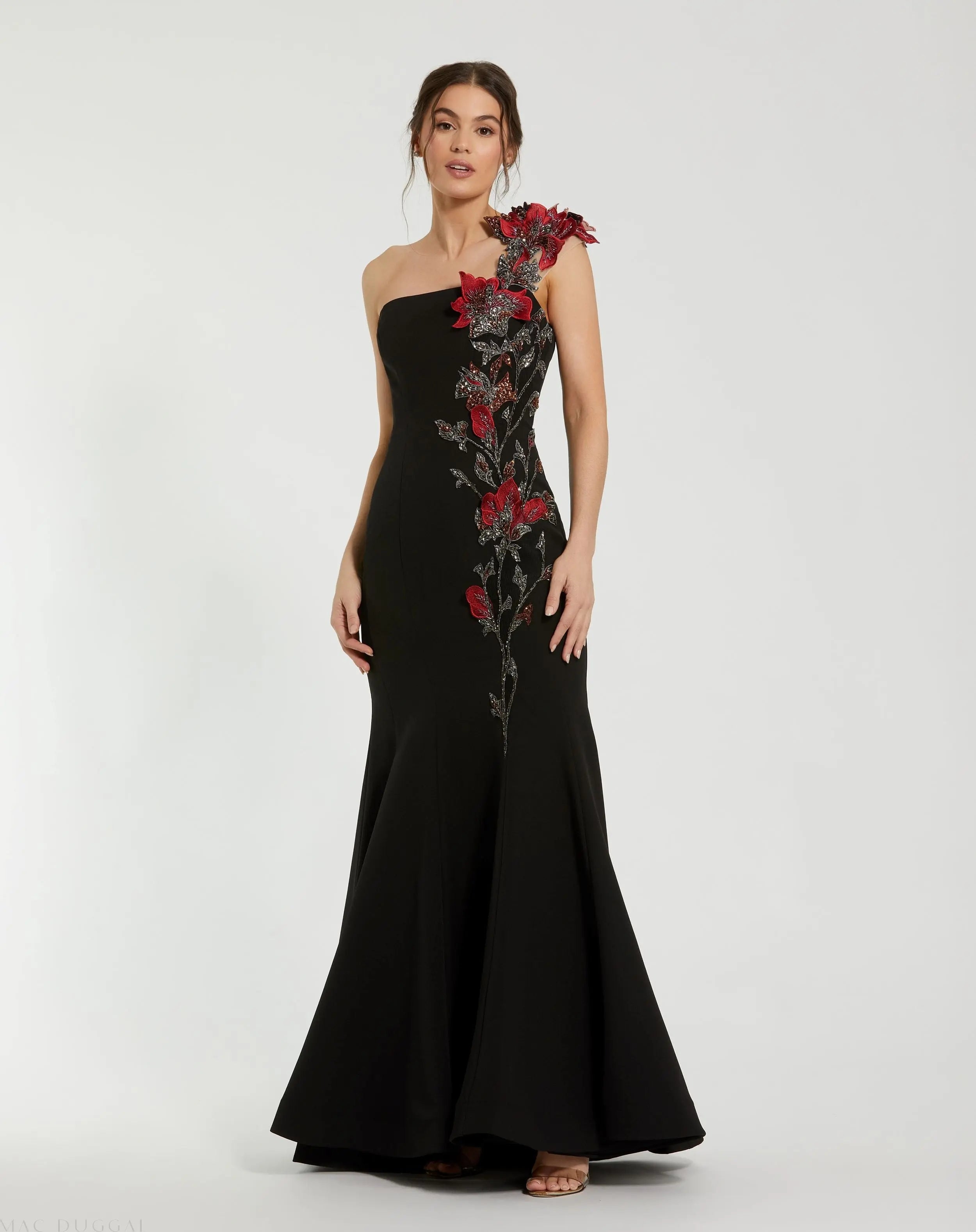 Black Off The Shoulder Embroidered Mermaid Gown - Mac Duggal