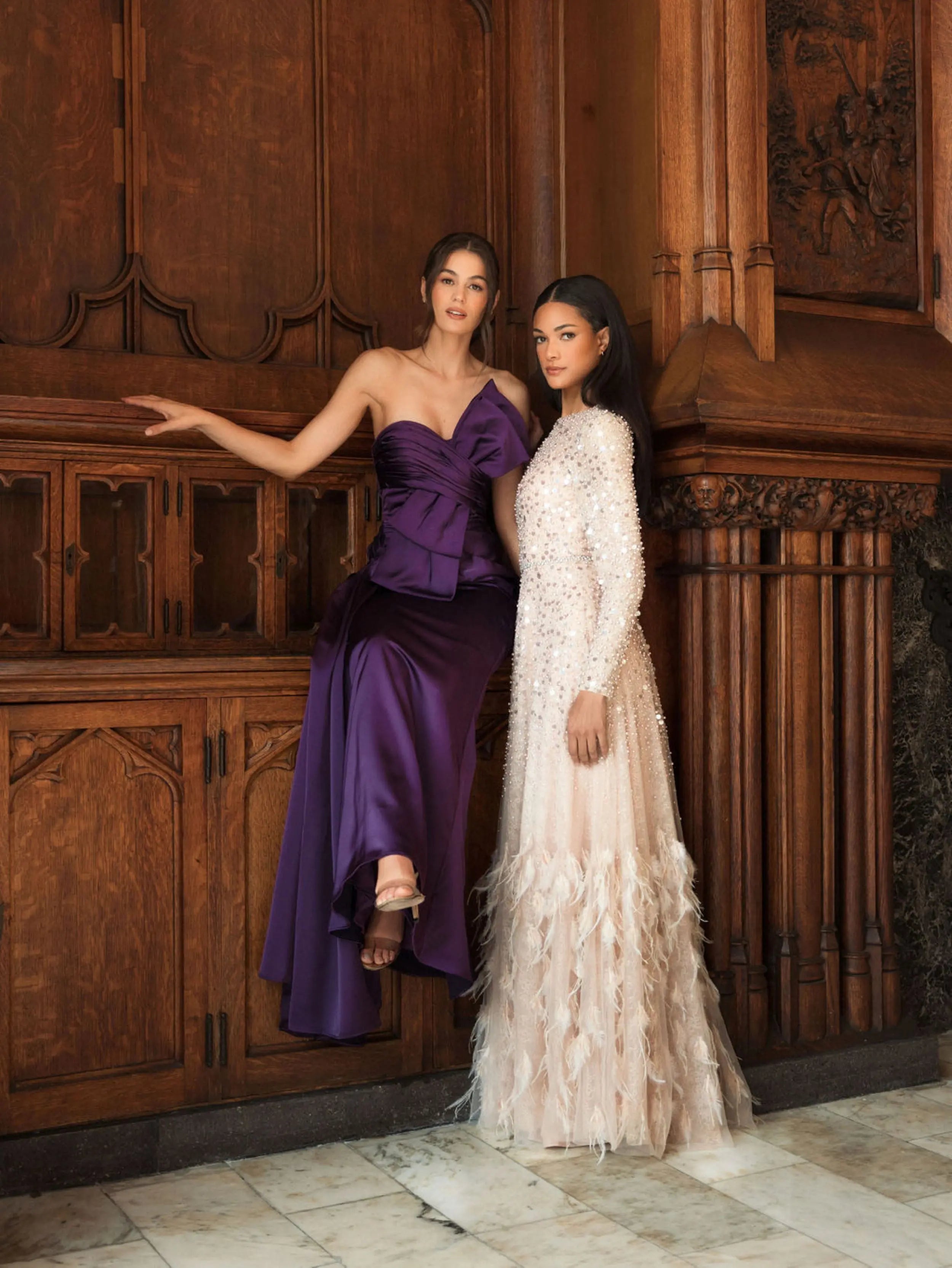 Pink Disc Embellished Sequin Gown with Feather Detail - Mac Duggal