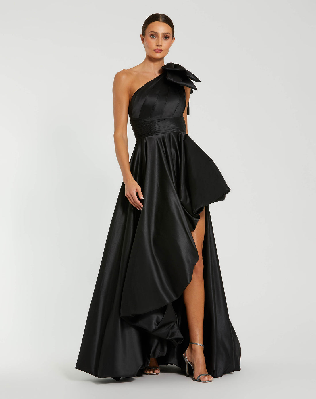 Satin One Shoulder Bow Gown