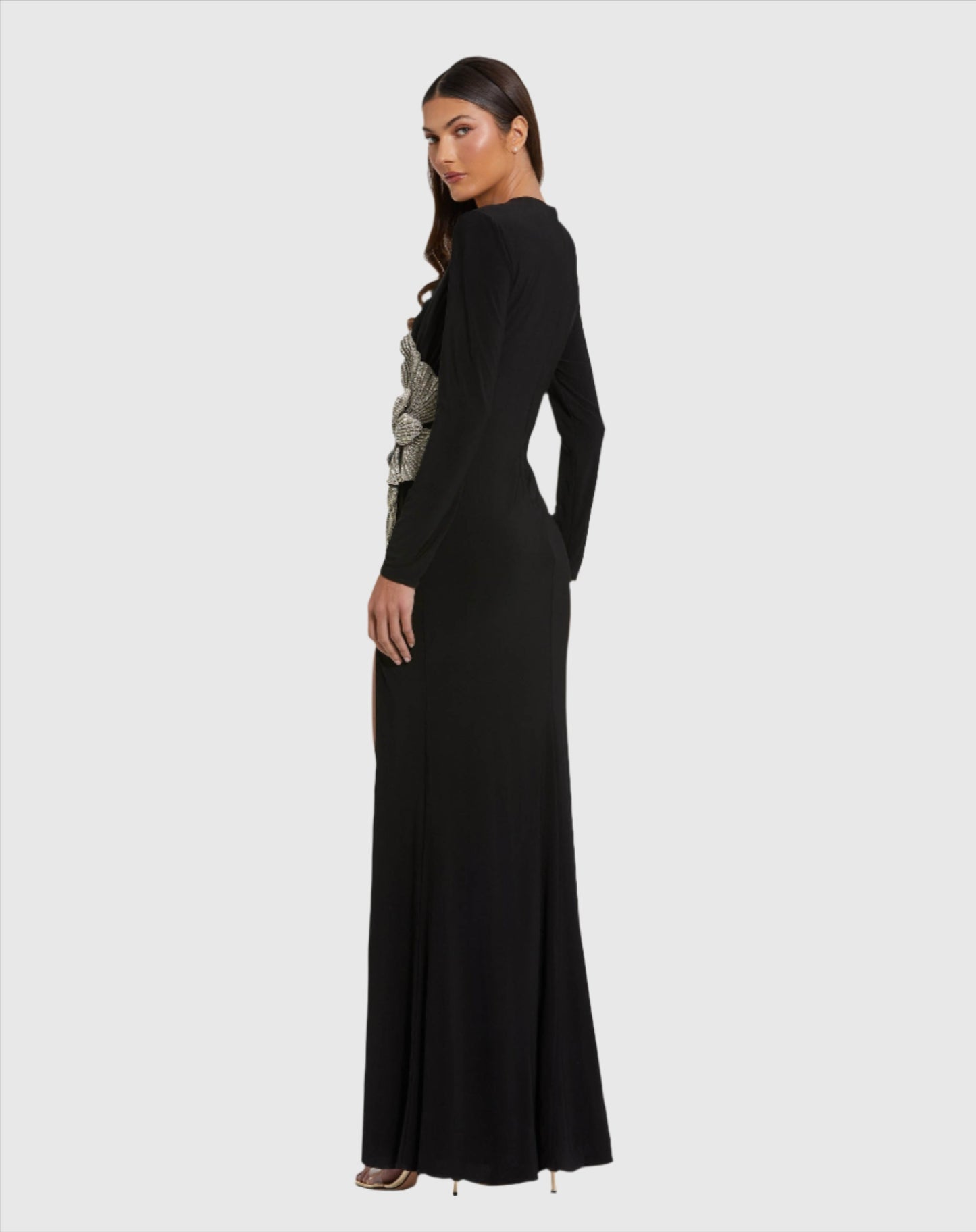 Jersey Gown With Embellished Flower