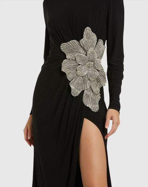 Jersey Gown With Embellished Flower