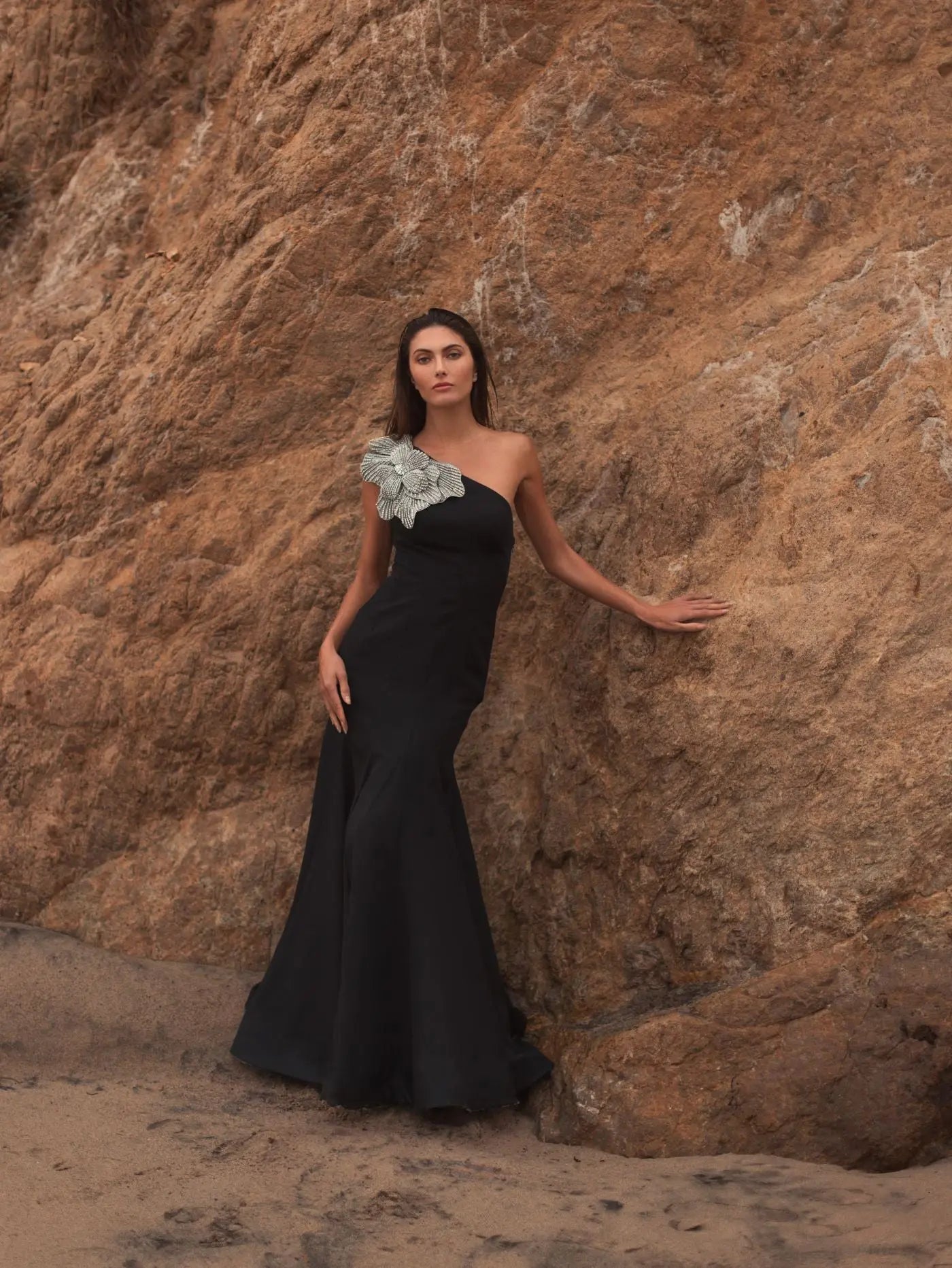 Black One Shoulder Gown Crystal Flower | Mac Duggal Black One Shoulder Gown Crystal Flower | Mac Duggal