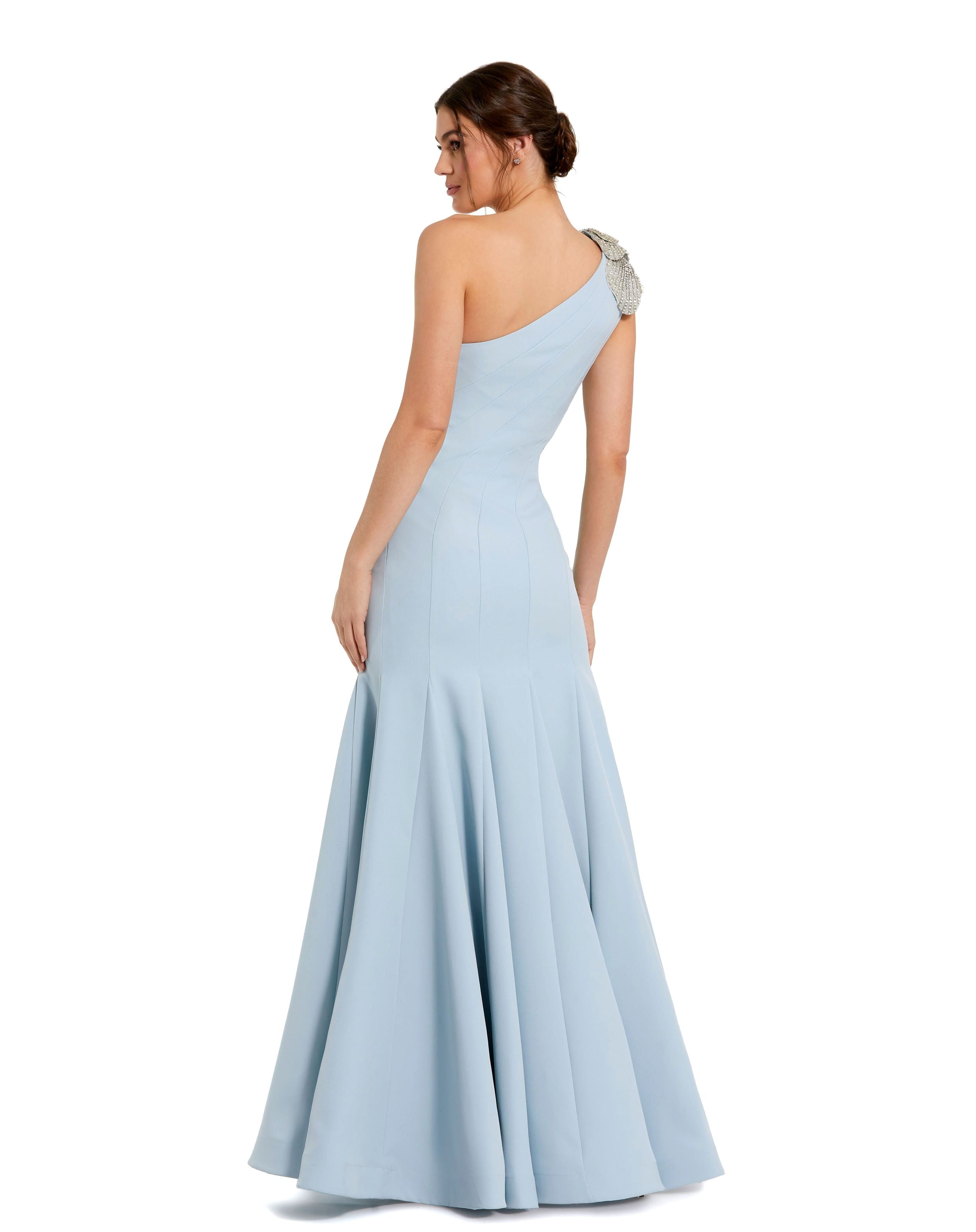 Crepe One Shoulder Gown With Flower