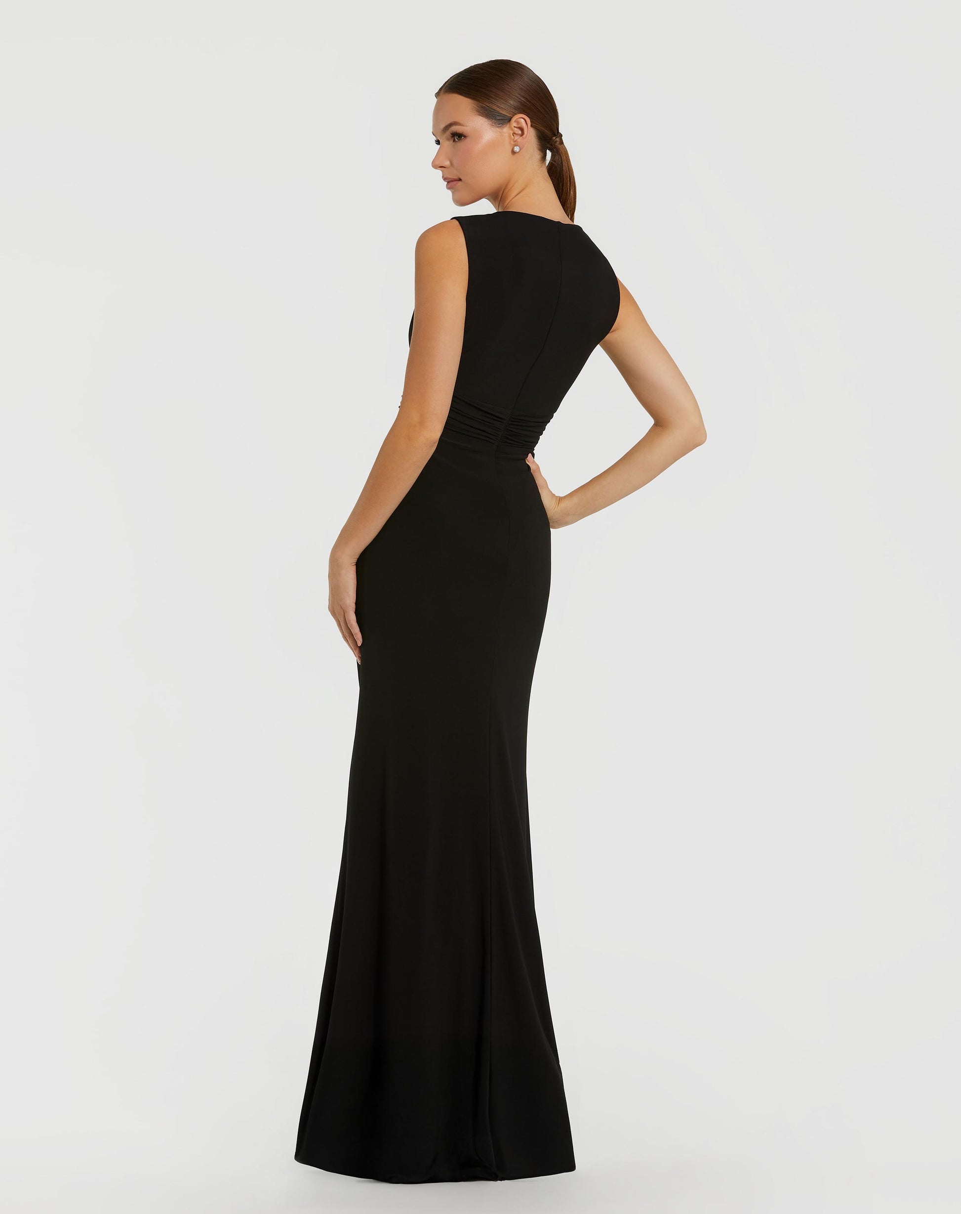 Black Jersey Twist Gown With Embellished Neckline - Ieena for Mac Duggal