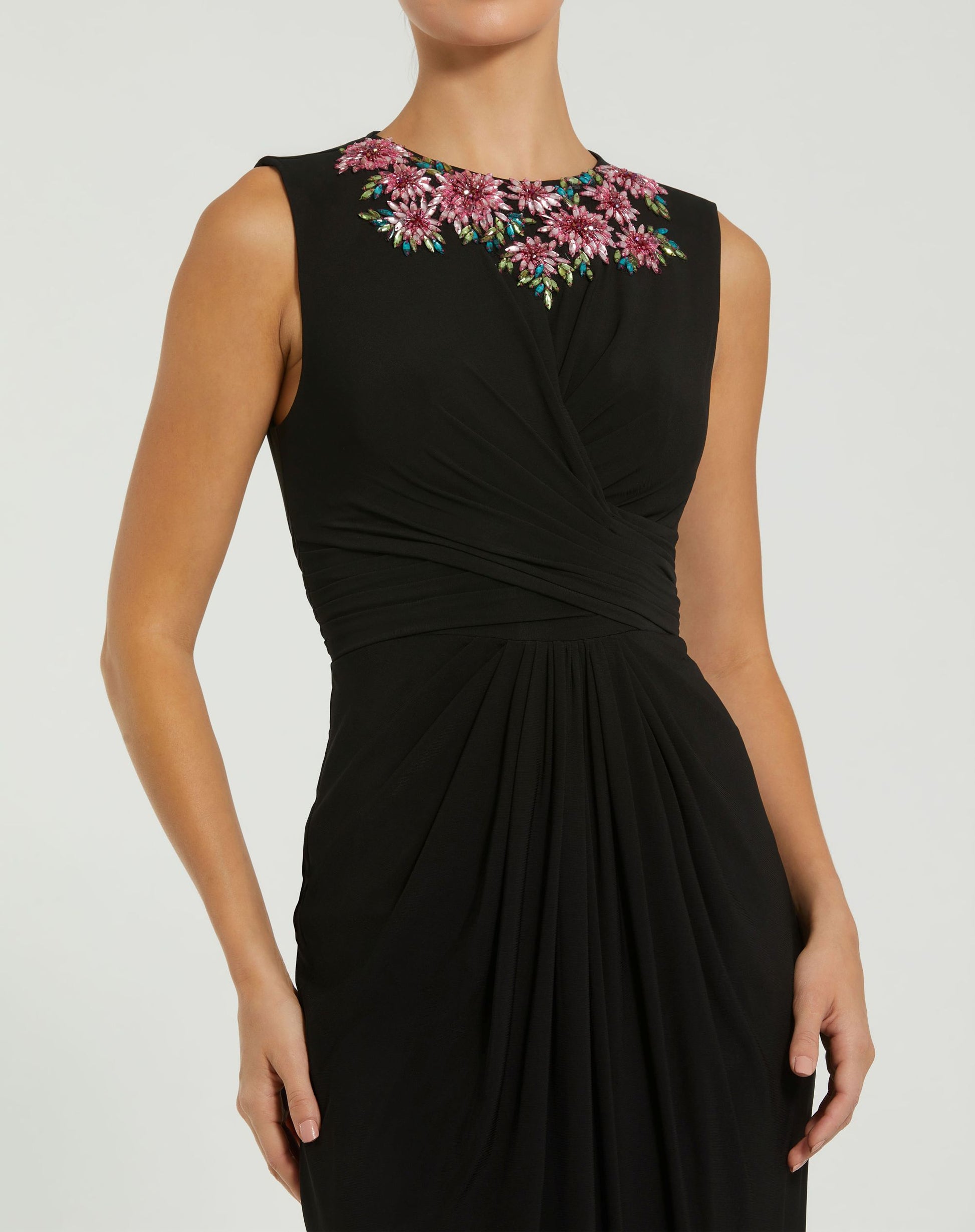 Black Jersey Twist Gown With Embellished Neckline - Ieena for Mac Duggal