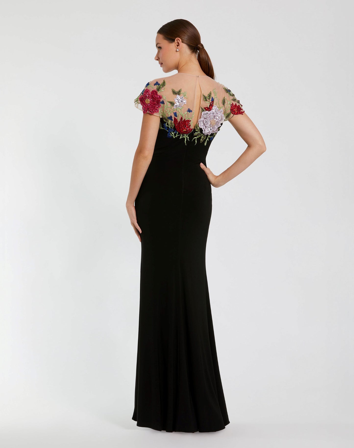 Figurbetontes Jerseykleid mit Blumenverzierung