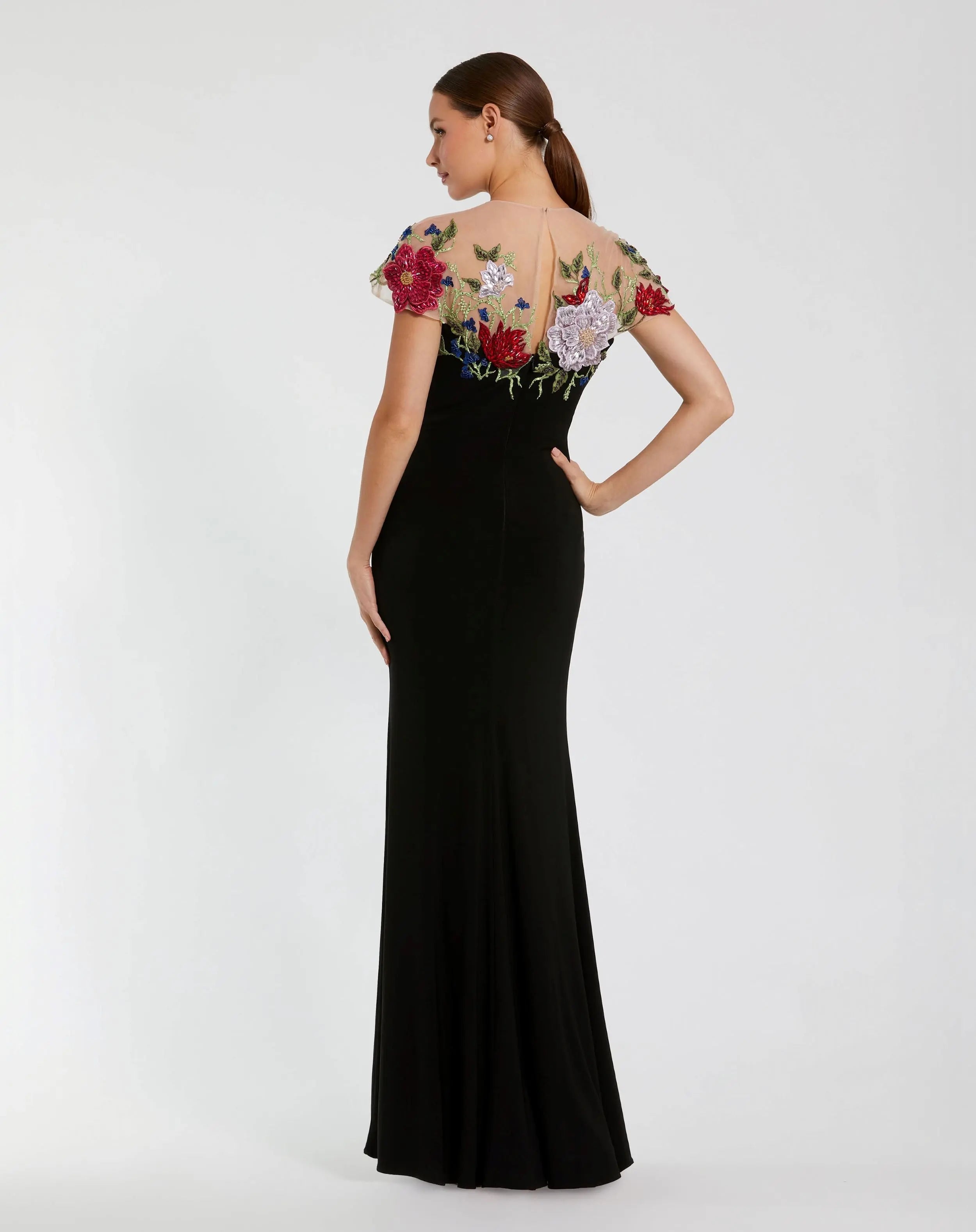 Black Floral Embellished Jersey Column Gown - Mac Duggal