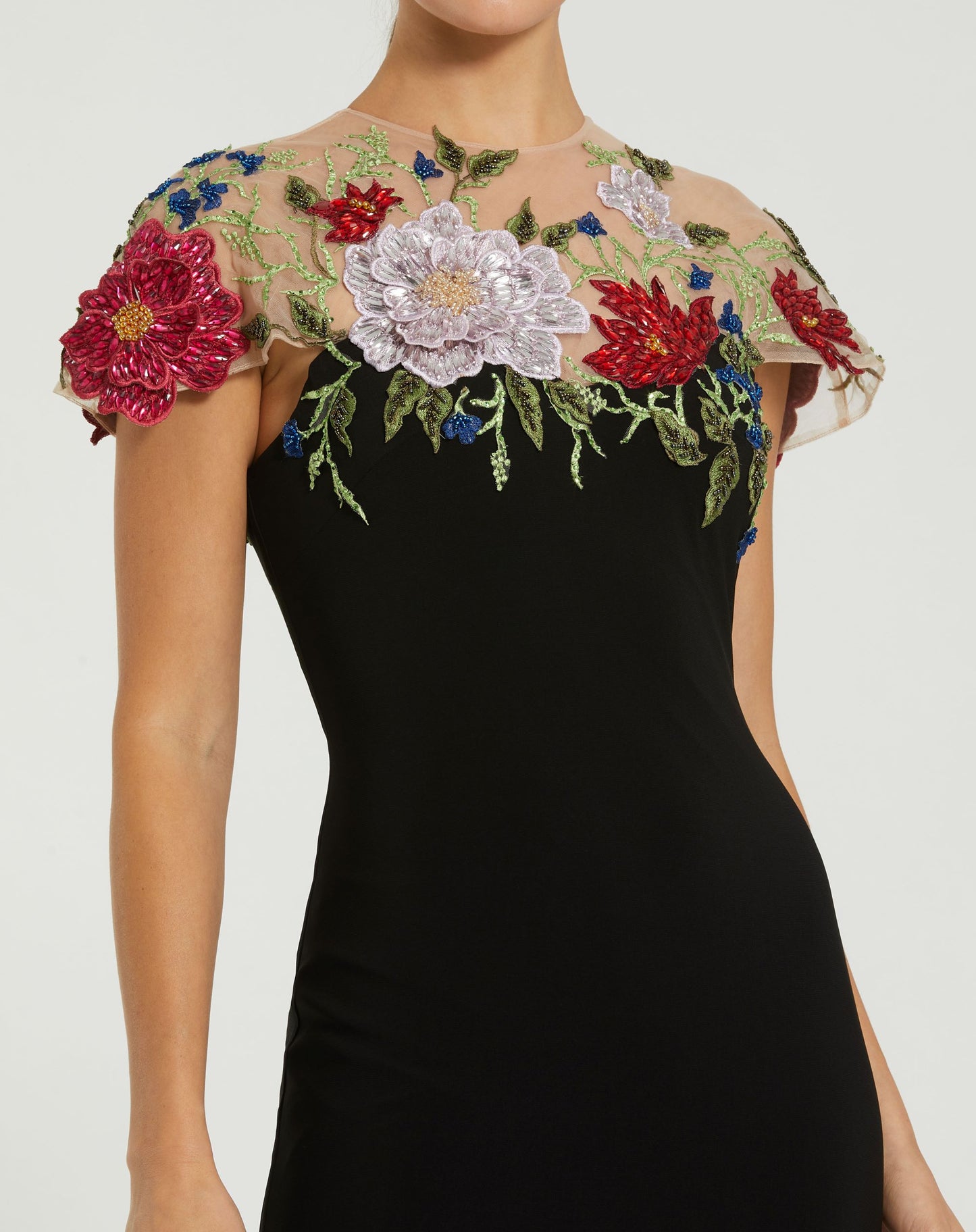 Floral Embellished Jersey Fitted Gown