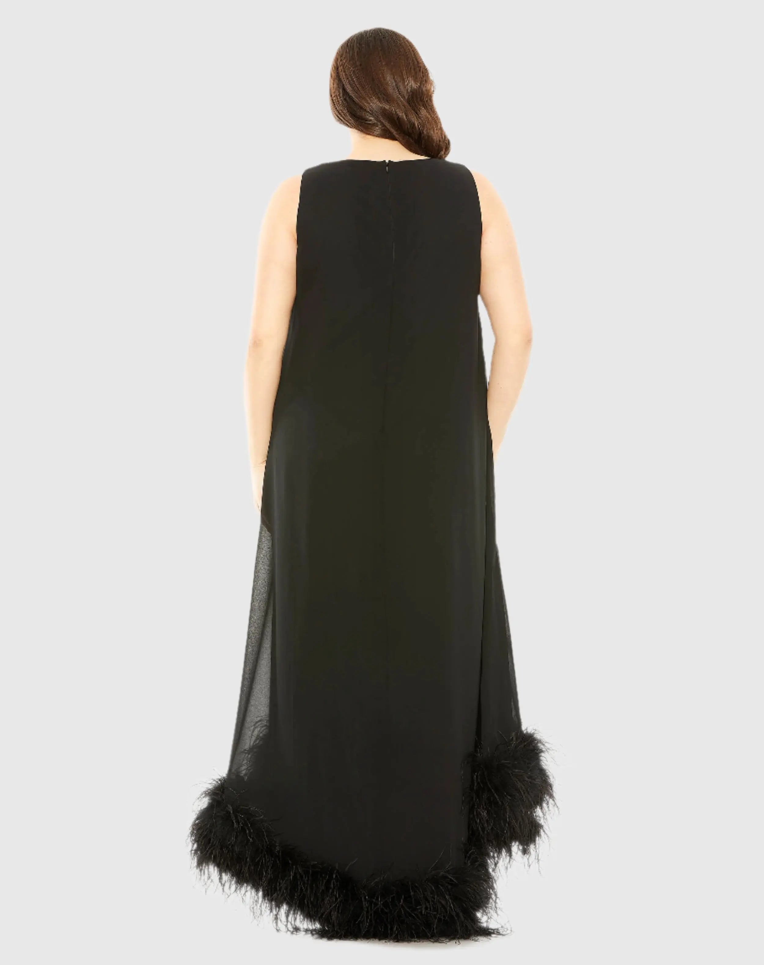 Black High Neck Feather Hem Gown - Mac Duggal
