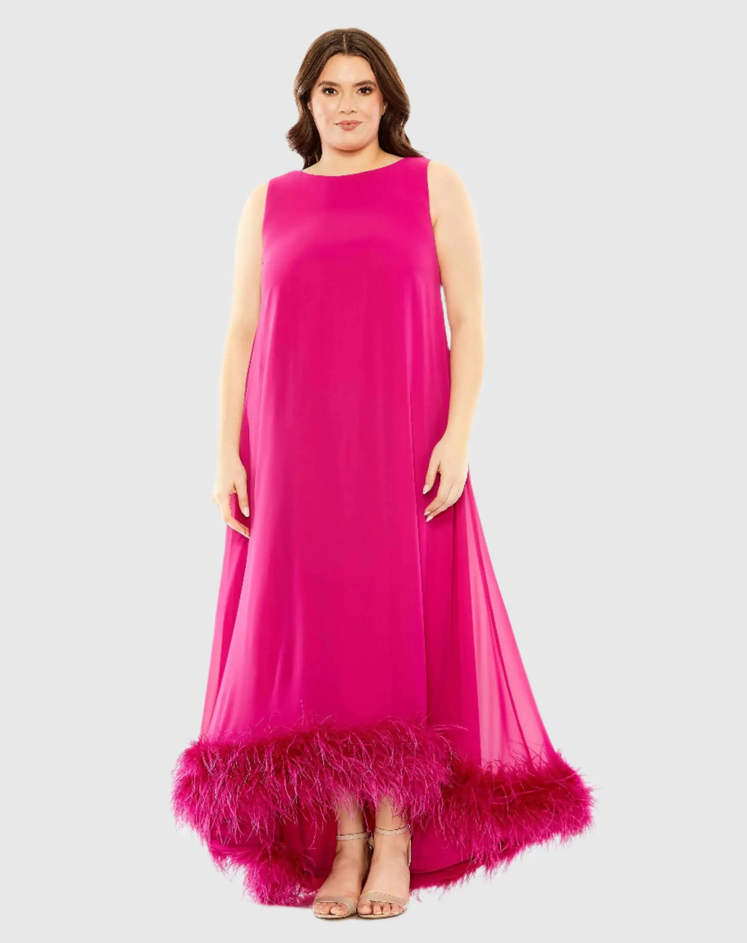 Pink High Neck Feather Hem Gown - Mac Duggal