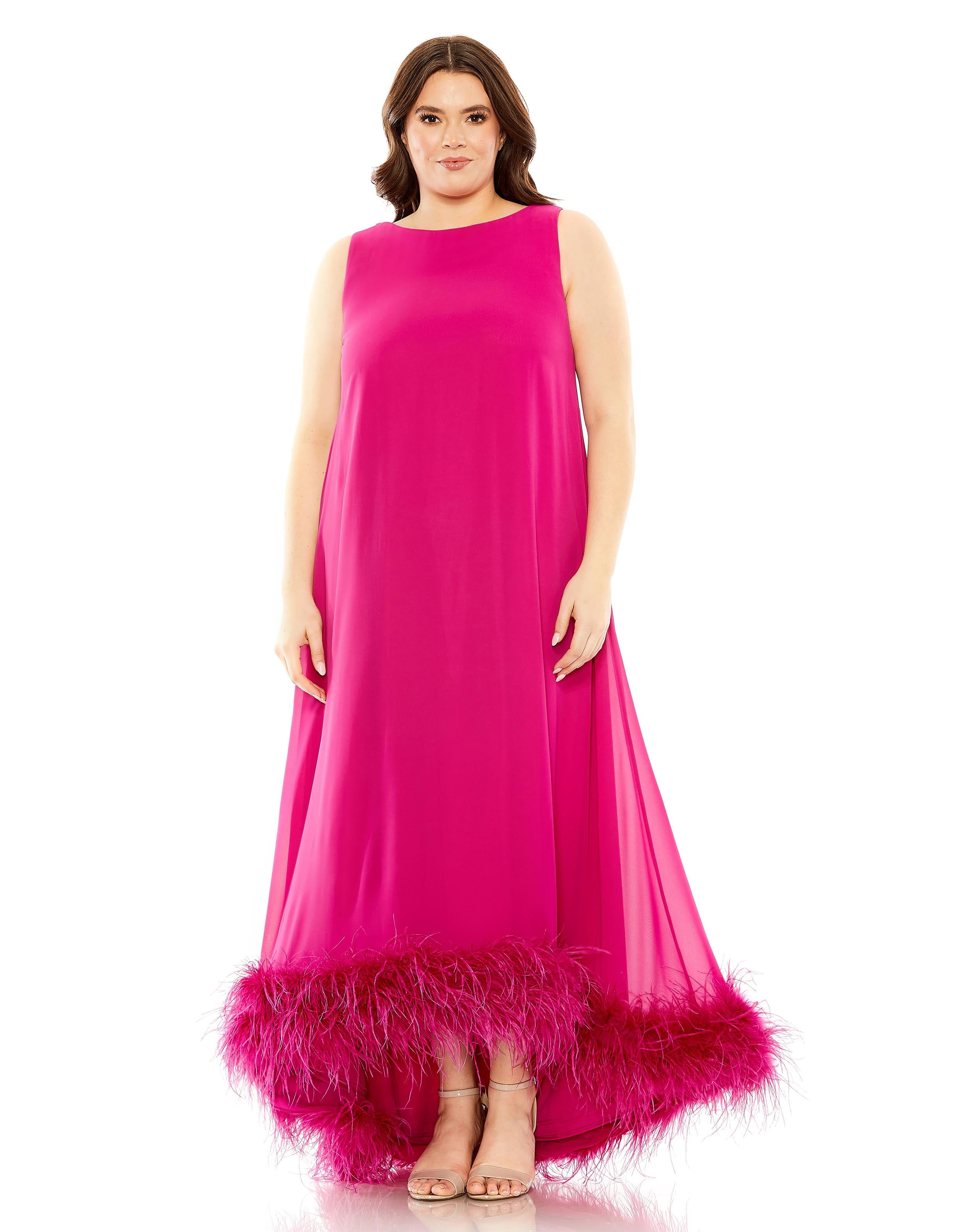 High Neck Feather Hem Gown