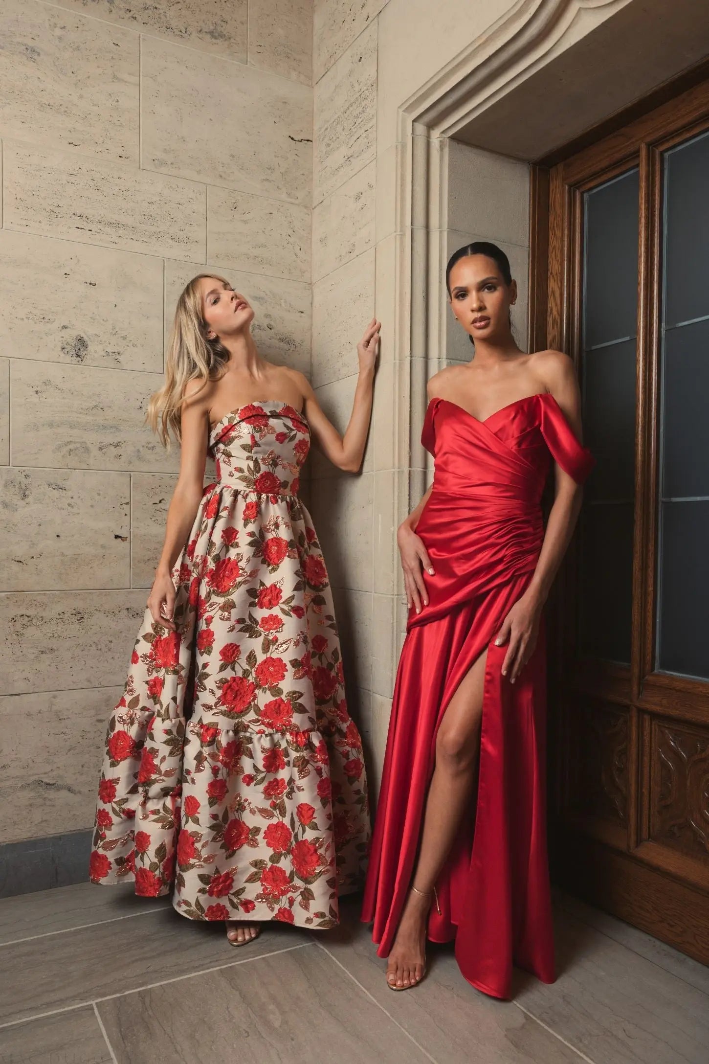 Red Satin Off The Shoulder Crossover Gown Red Satin Off The Shoulder Crossover Gown