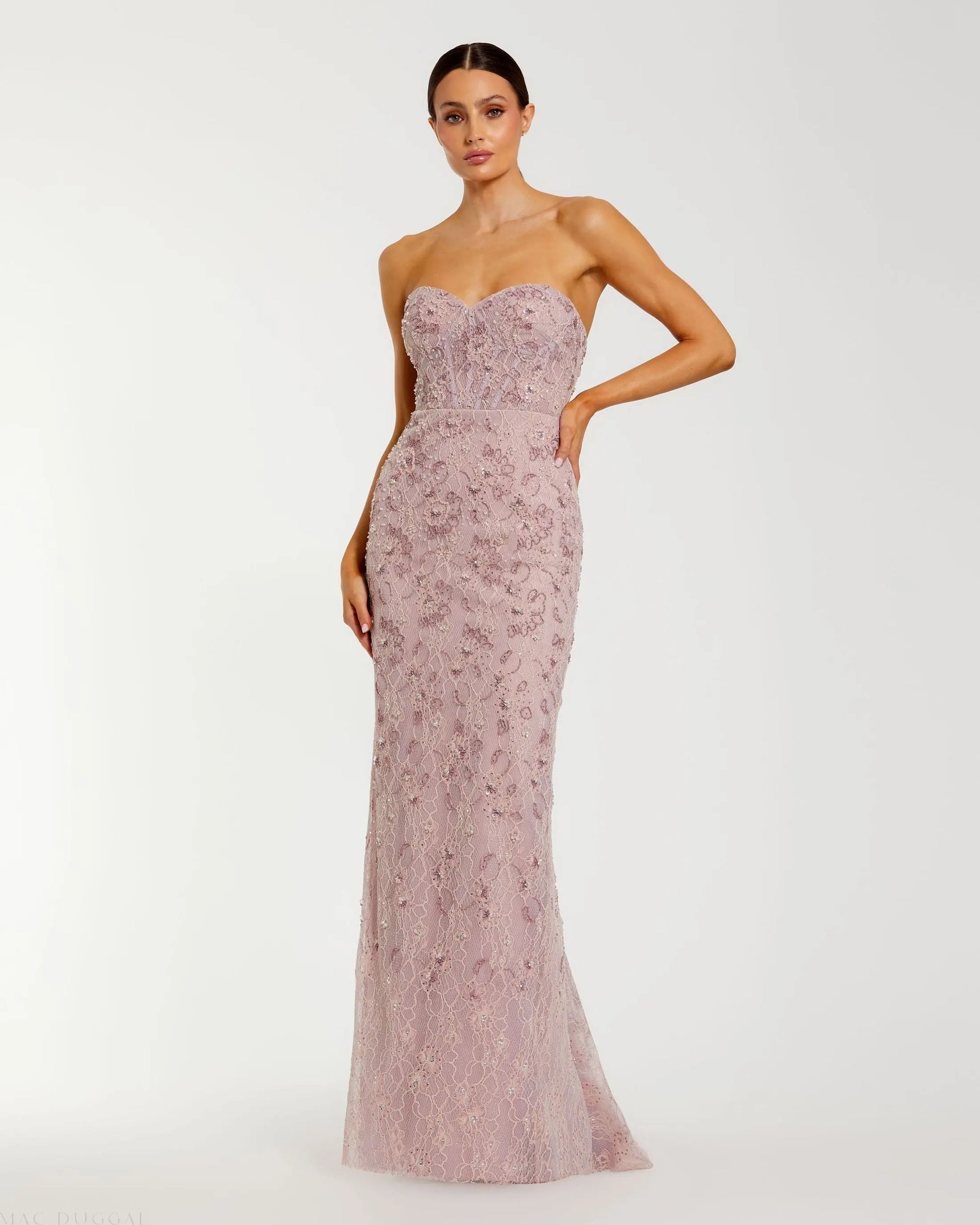 Pink Embellished Strapless Bustier Gown With Sweeping Train Mac Duggal