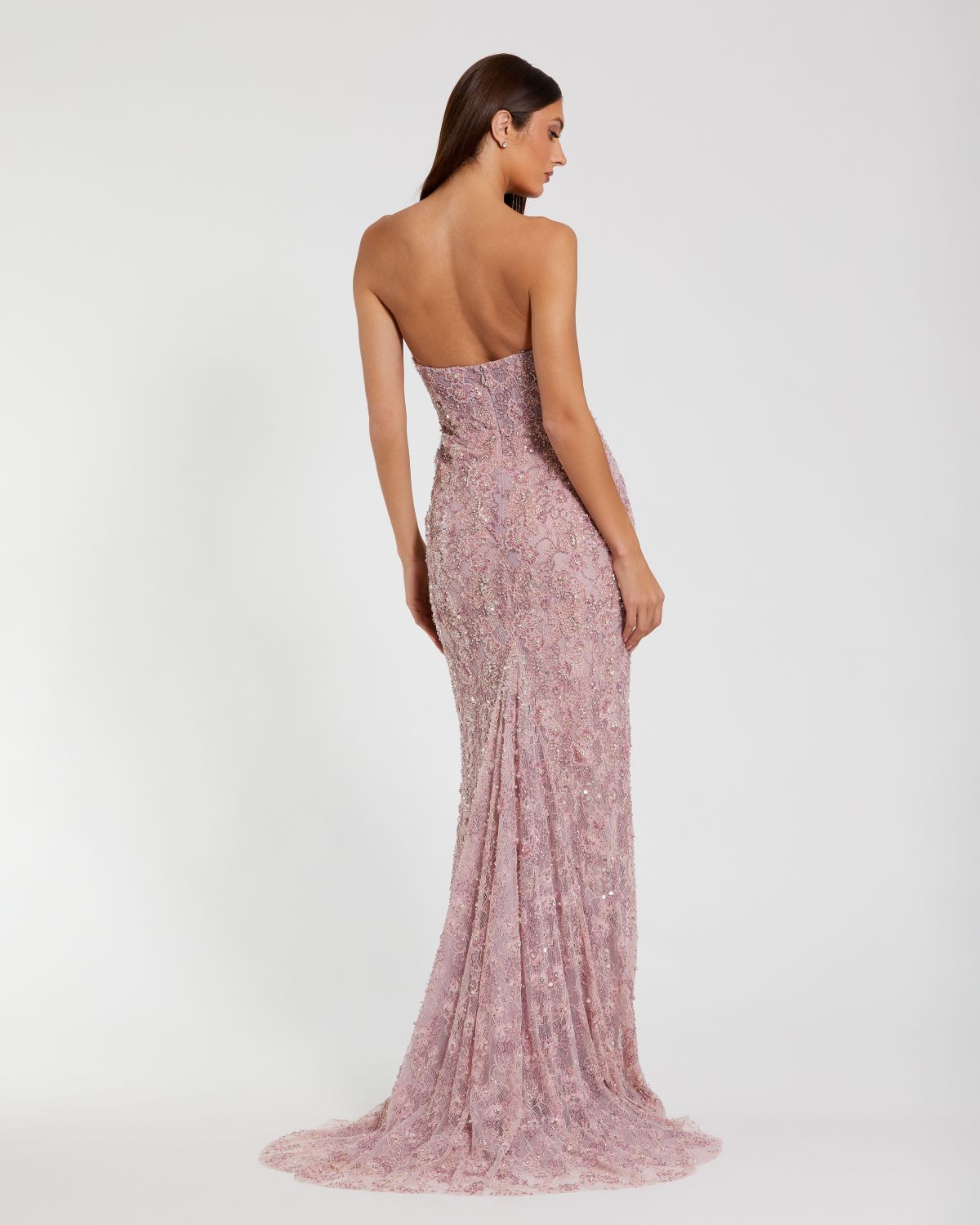 Beaded Strapless Bustier Gown With Satin Rose Cape