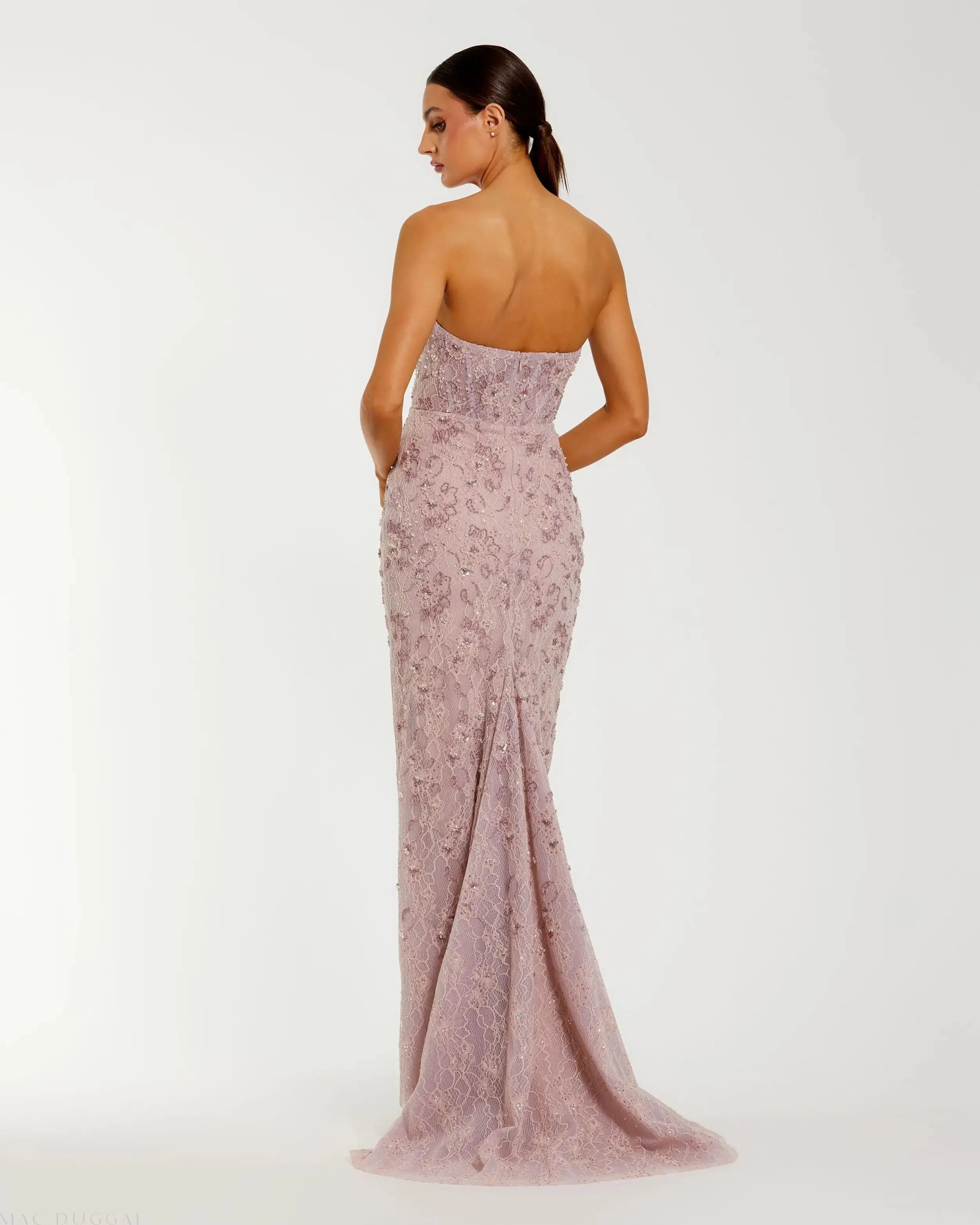 Pink Embellished Strapless Bustier Gown With Sweeping Train Mac Duggal