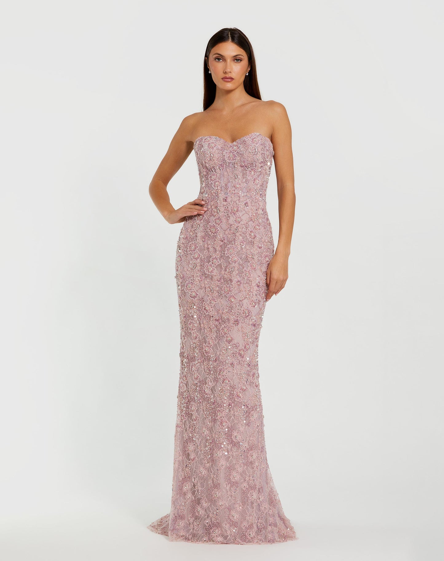 Beaded Strapless Bustier Gown With Satin Rose Cape