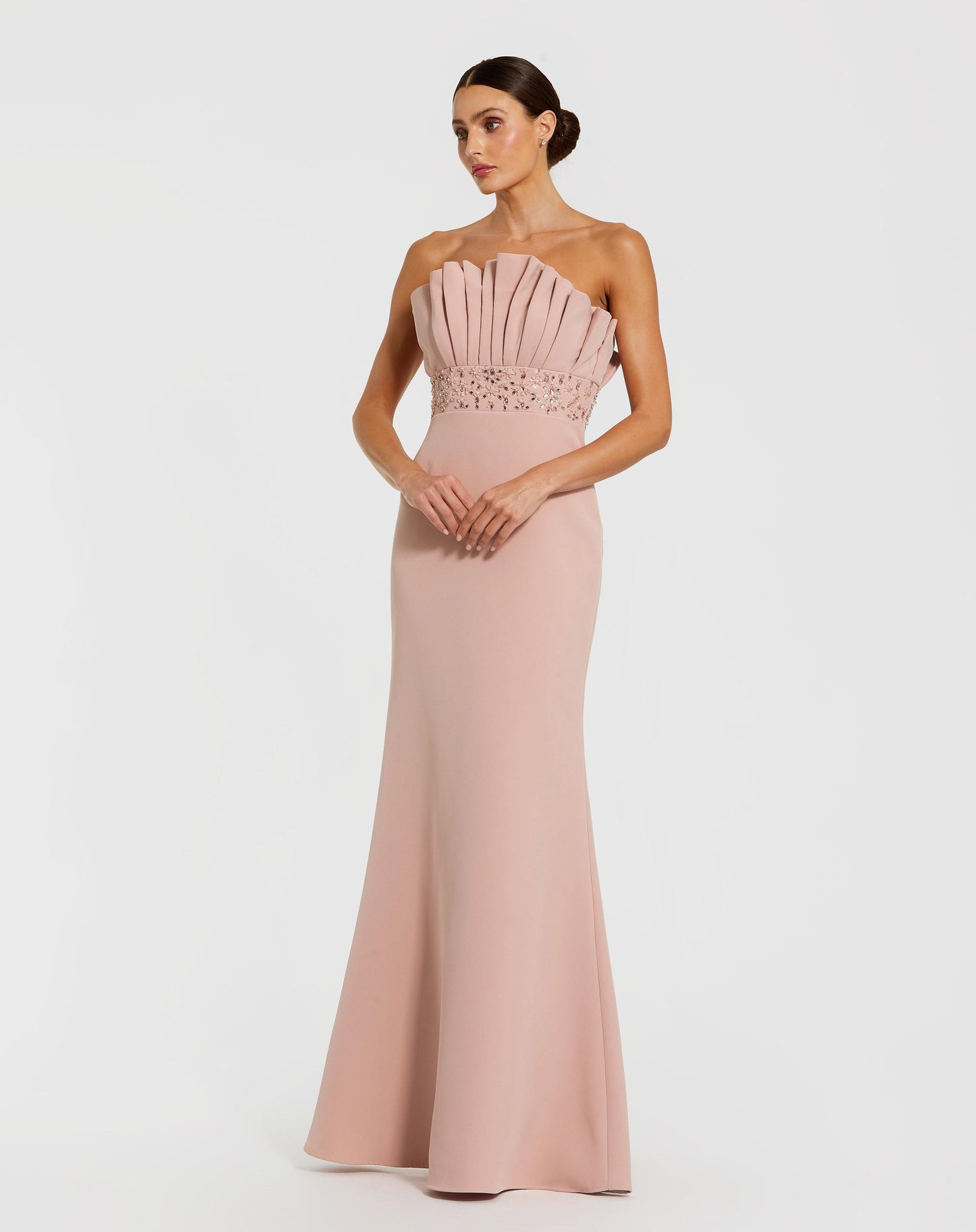 Pink Strapless Crepe Gown With Crystal Embellishments - Mac Duggal
