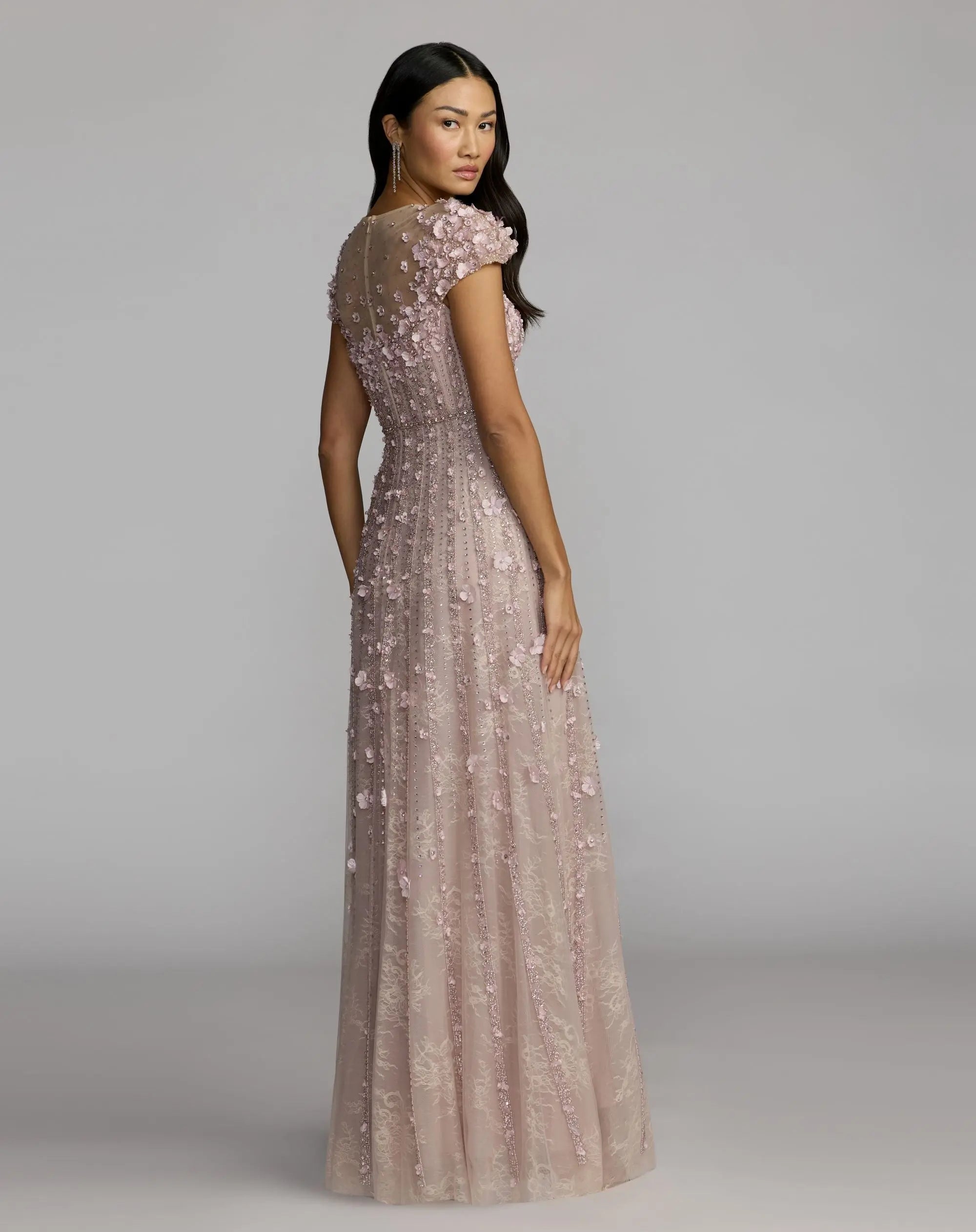 Pink Embellished Lace Illusion Neck A-Line Gown - Mac Duggal