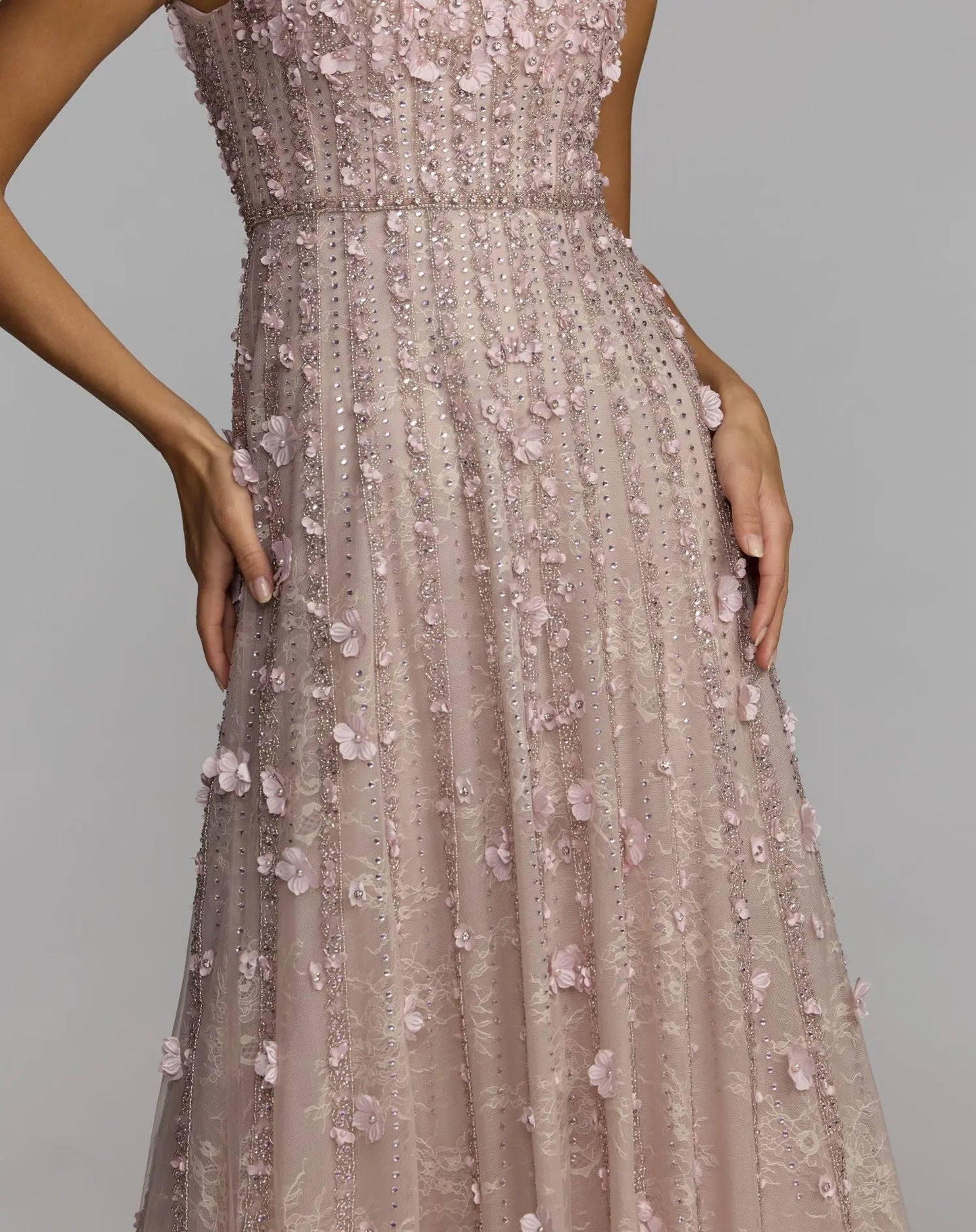 Pink Embellished Lace Illusion Neck A-Line Gown - Mac Duggal