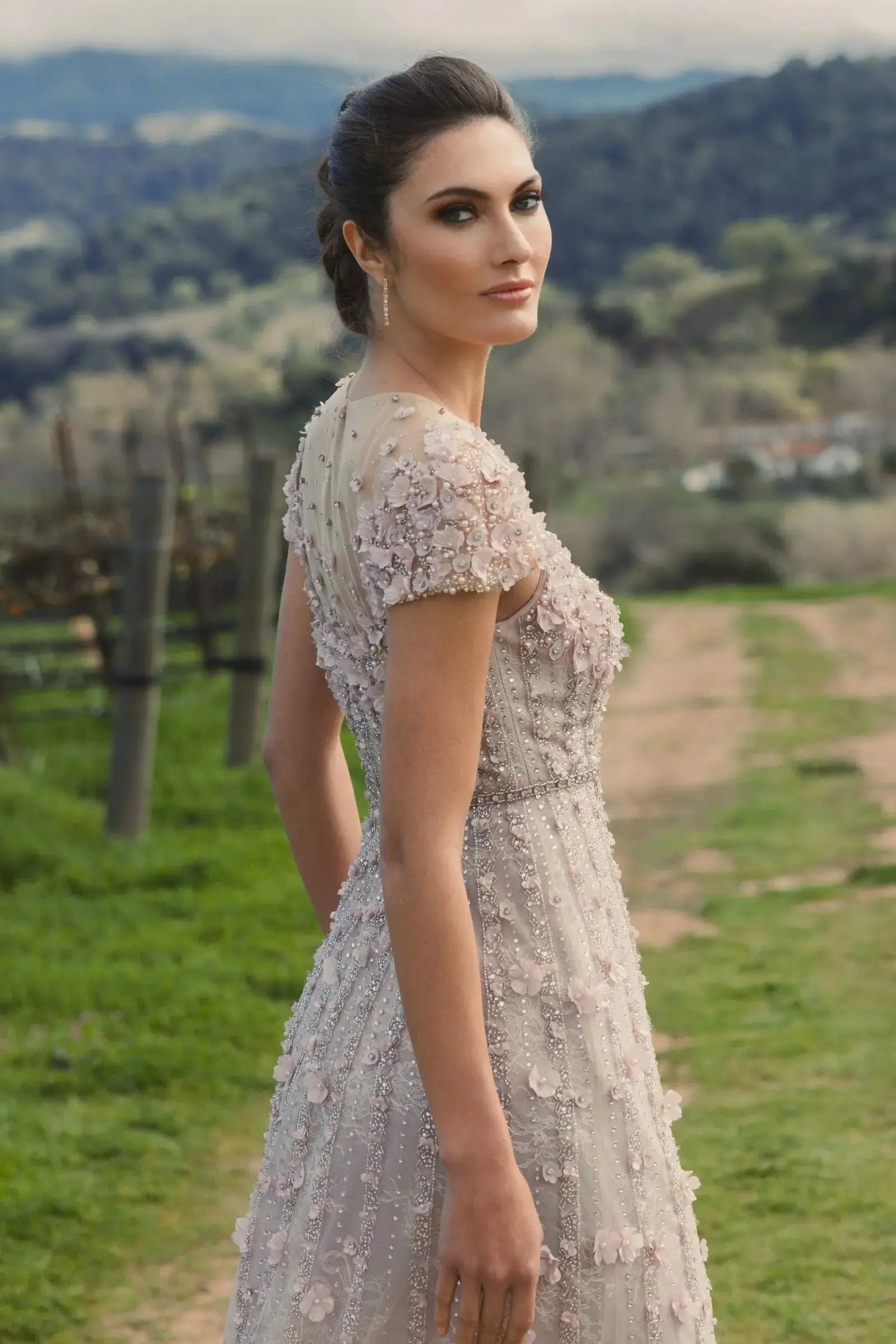 Pink Embellished Lace Illusion Neck A-Line Gown - Mac Duggal