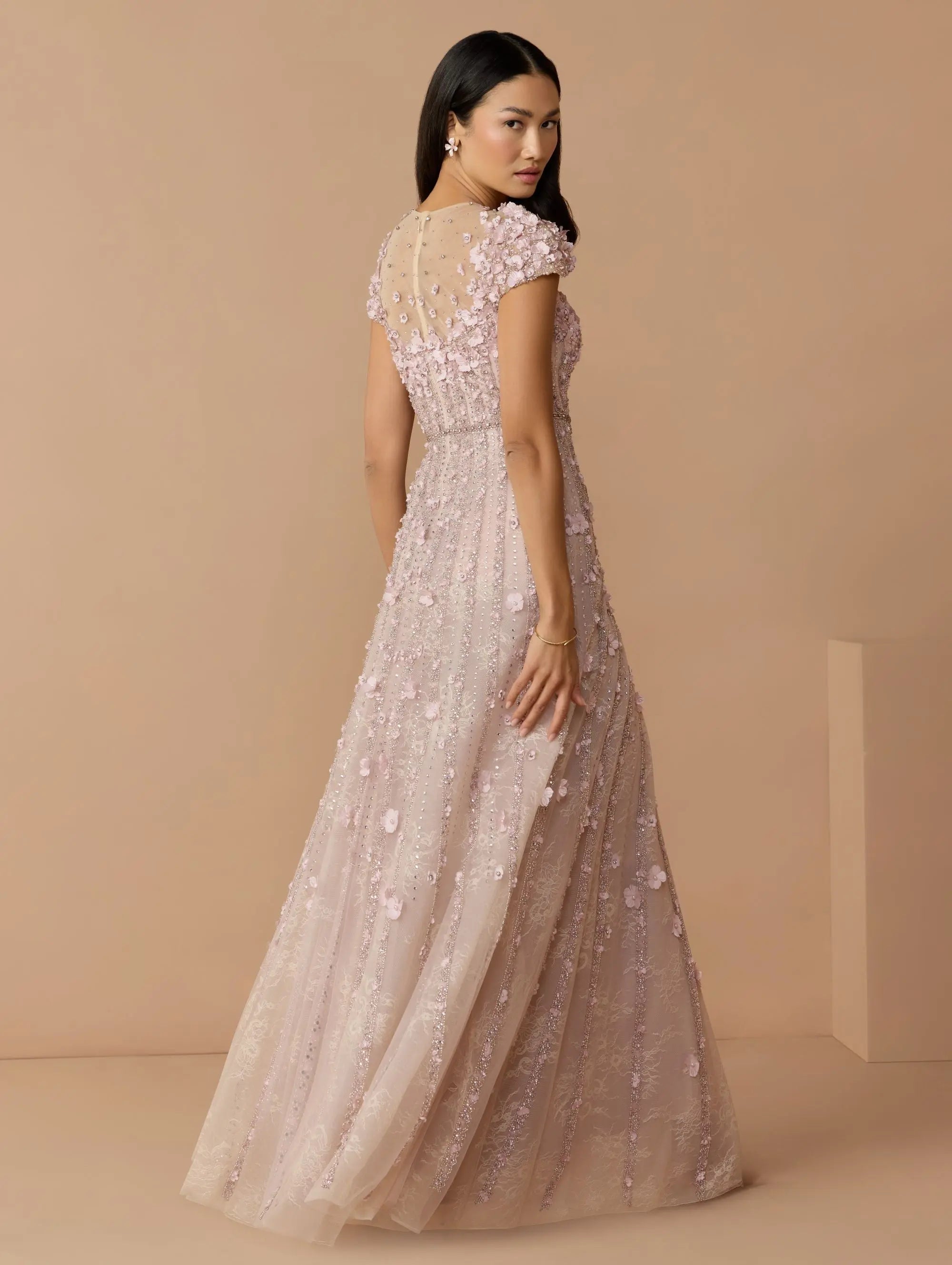 Pink Embellished Lace Illusion Neck A-Line Gown - Mac Duggal