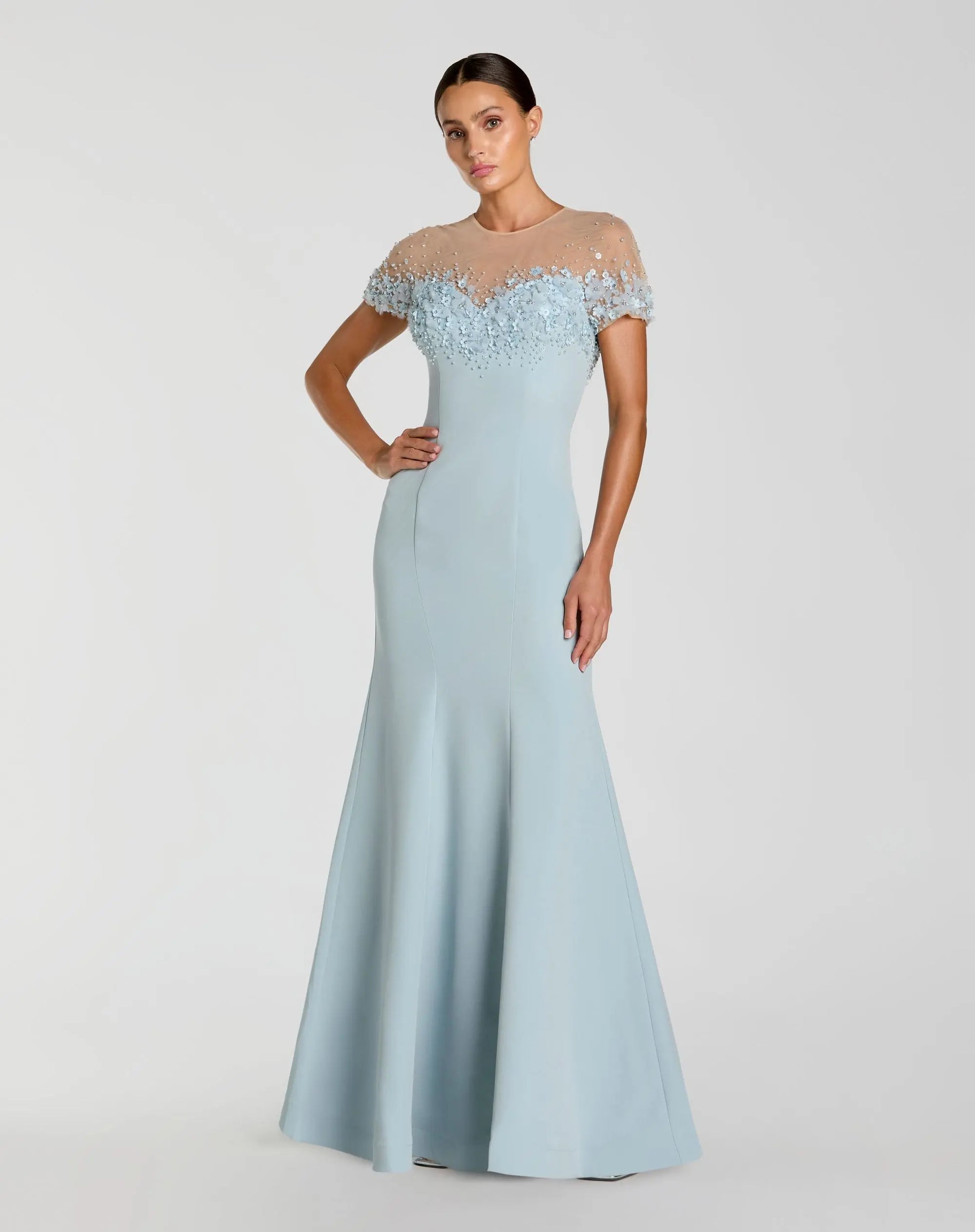 Crepe Mermaid Gown With Beaded Illusion Neck | Mac Duggal Crepe Mermaid Gown With Beaded Illusion Neck | Mac Duggal