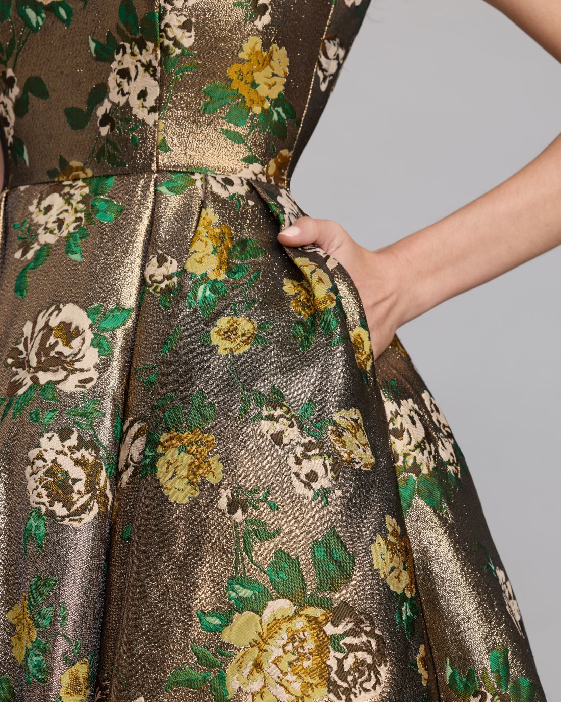 Gold Metallic Ball Gown With 3D Rosette Mac Duggal
