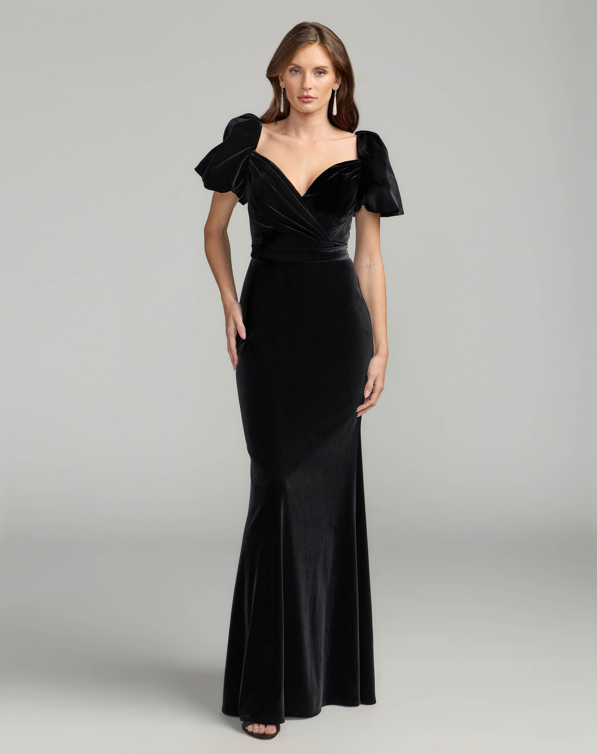 Black Velvet Gown With Puff Sleeves Ieena for Mac Duggal