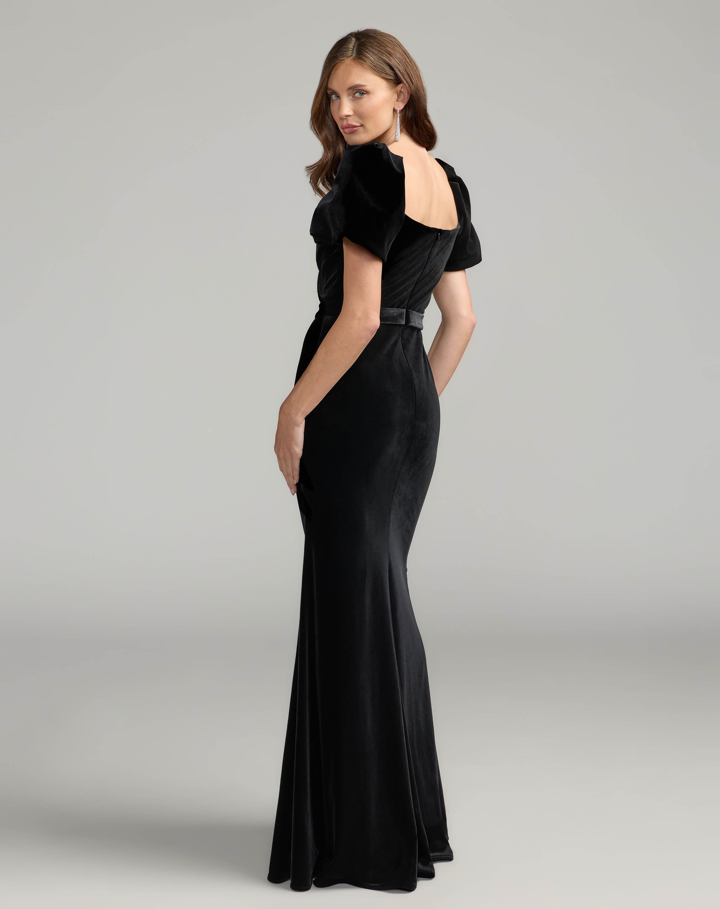 Black Velvet Gown With Puff Sleeves Ieena for Mac Duggal