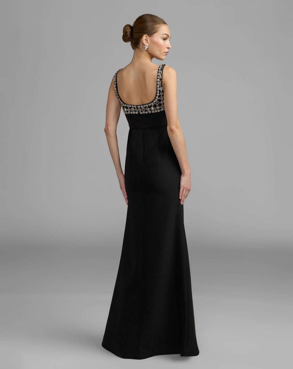 Black Sleeveless Crepe Gown With Embellished Bodice - Ieena for Mac Duggal