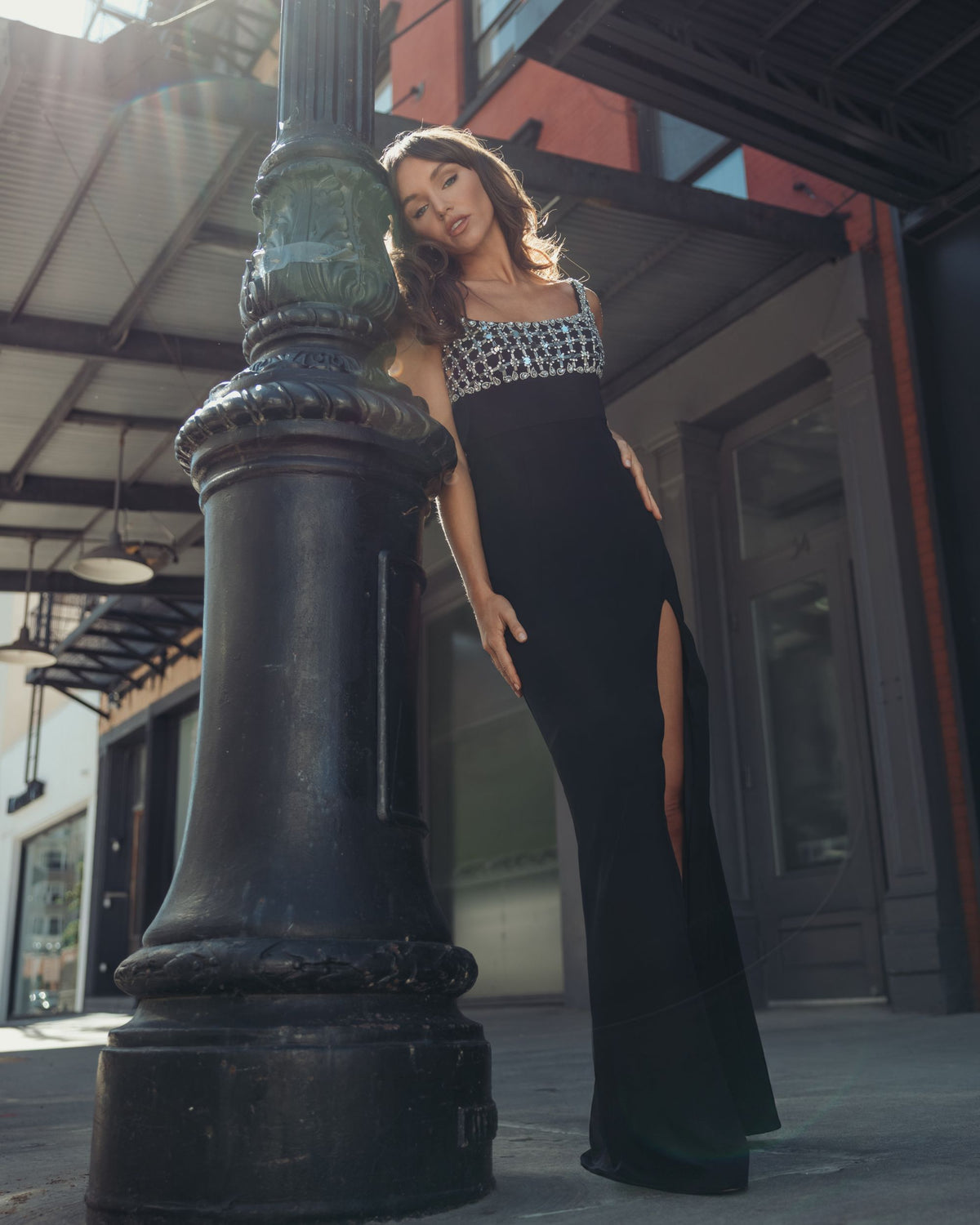 Black Sleeveless Crepe Gown With Embellished Bodice - Ieena for Mac Duggal