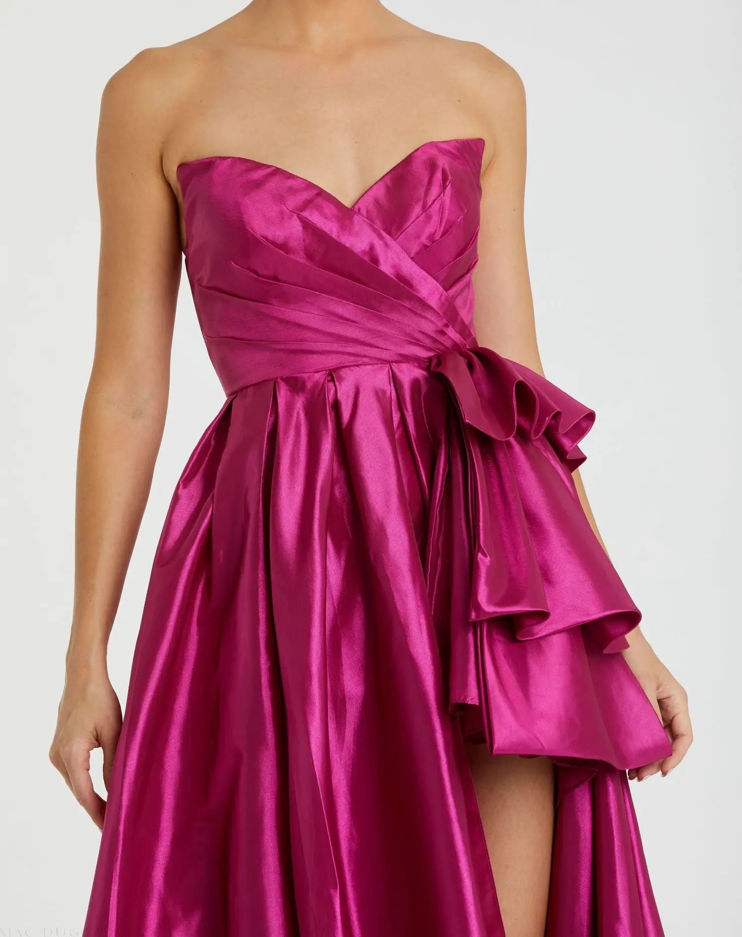 Pink Strapless Taffeta Gown with Ruffles and Slit - Mac Duggal