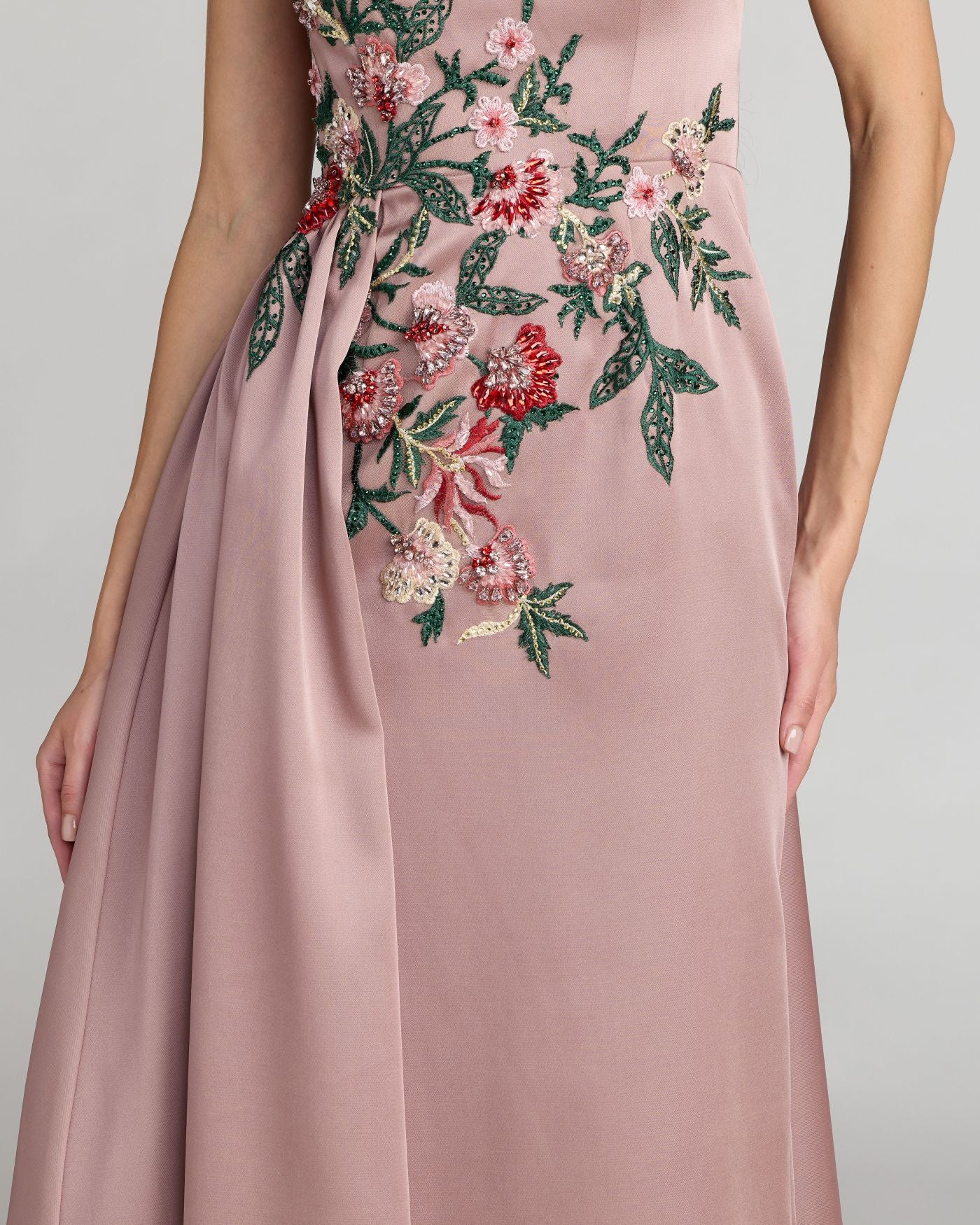 Purple Floral Embroidered Satin Strapless Gown Mac Duggal