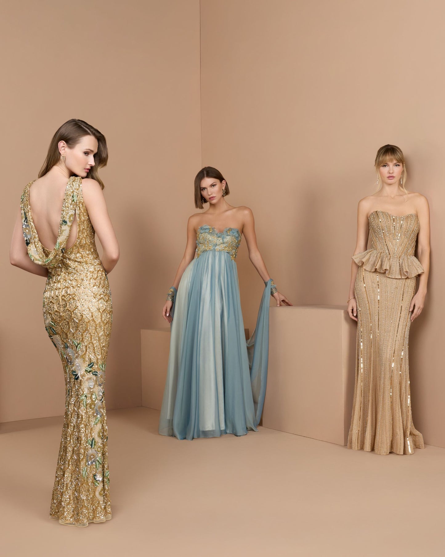 Blue Floral Embellished Chiffon Cape Gown Mac Duggal