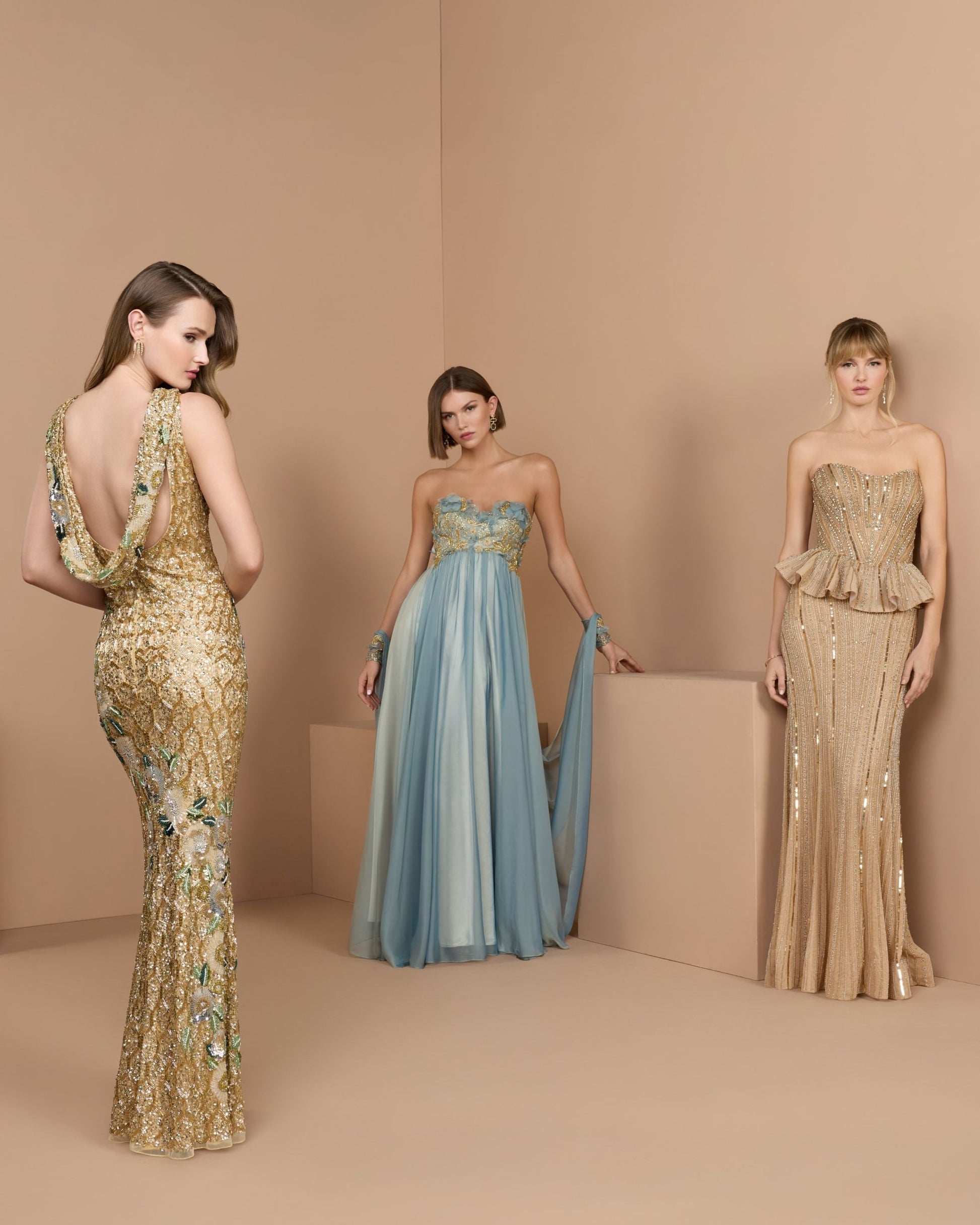 Blue Floral Embellished Chiffon Cape Gown Mac Duggal