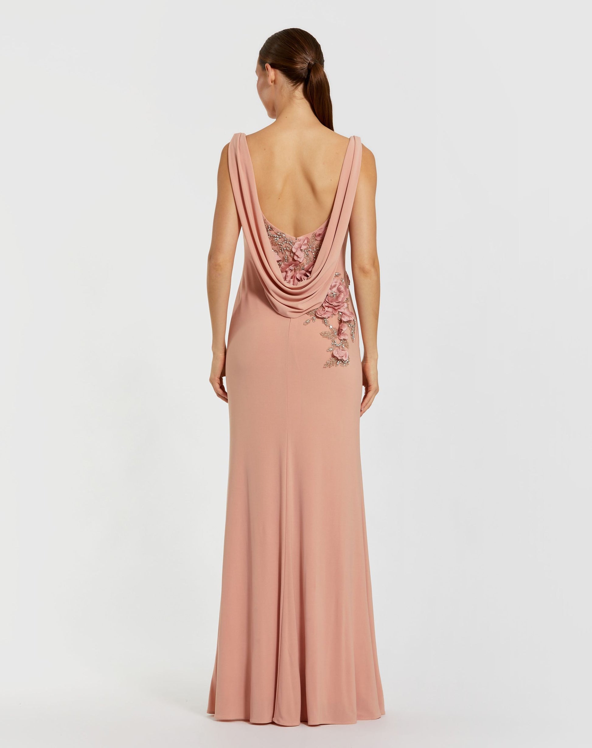 Pink Sleeveless Jersey Cowl Neck Gown With Beading - Mac Duggal