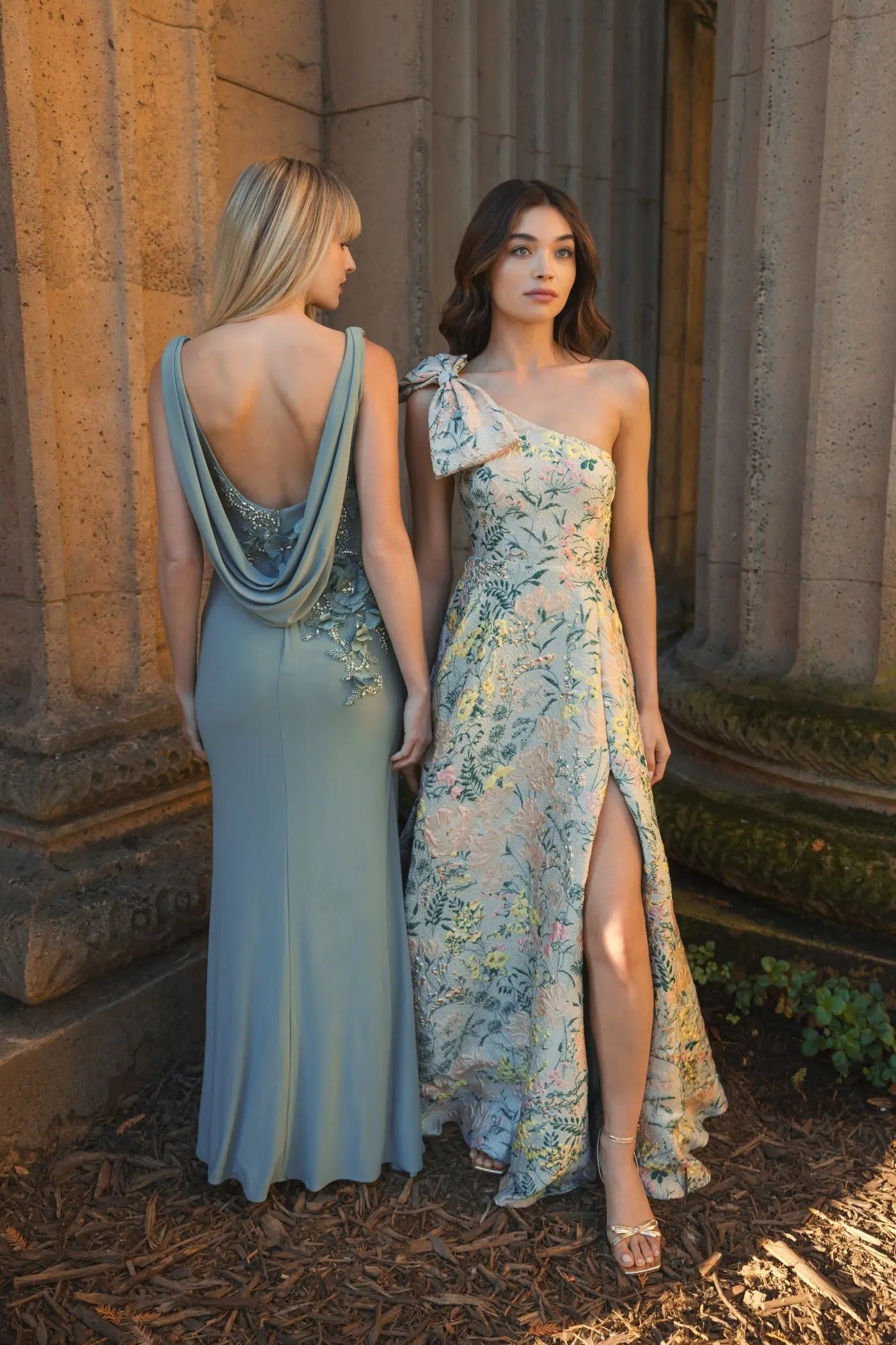 Green Sleeveless Jersey Cowl Neck Gown With Beading - Mac Duggal