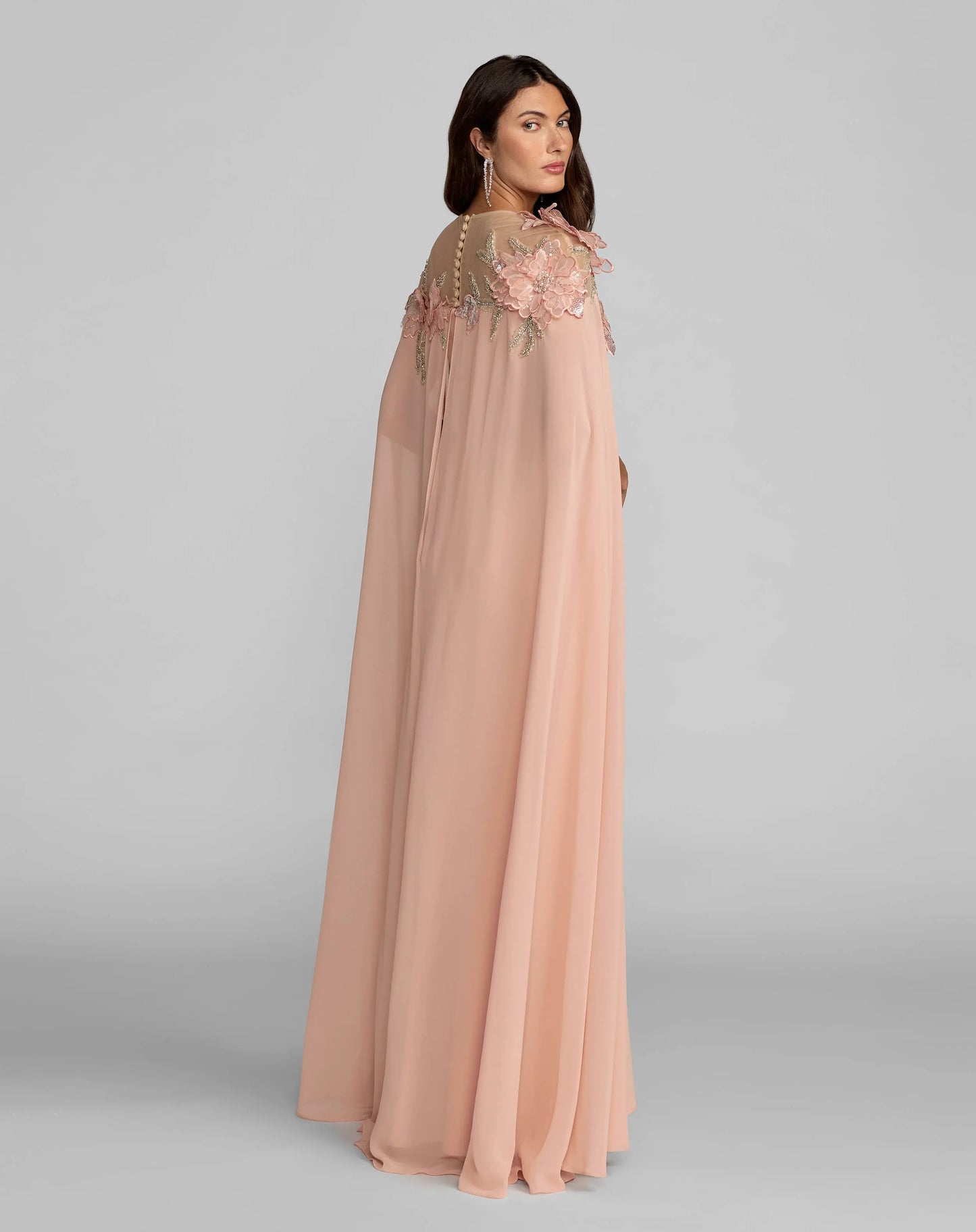 Pink Embellished Crepe Gown With Chiffon Cape - Mac Duggal