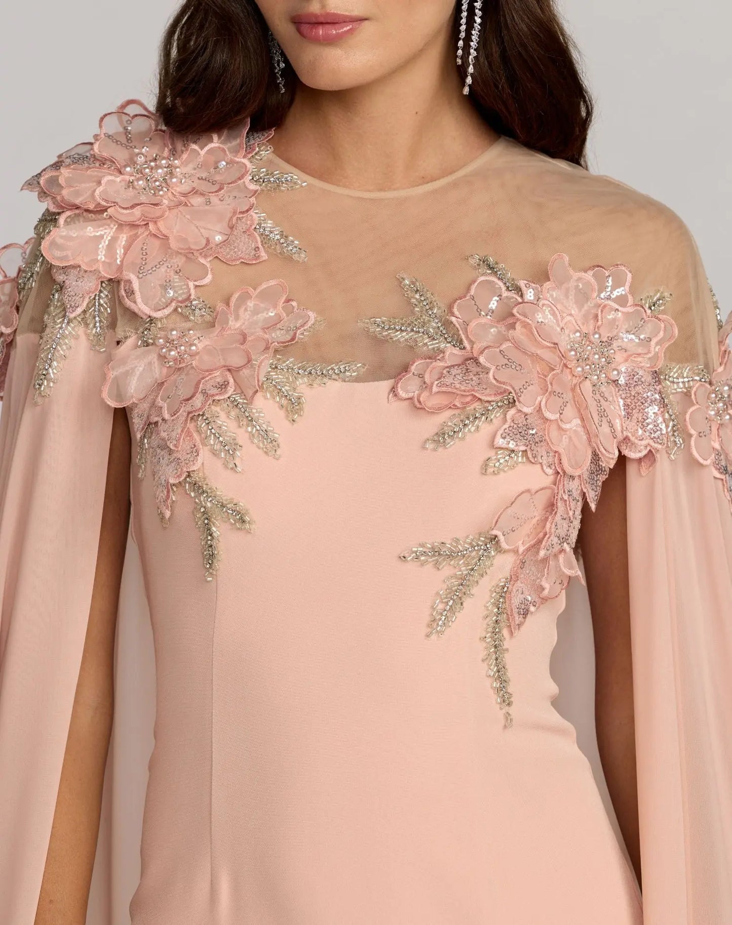 Pink Embellished Crepe Gown With Chiffon Cape - Mac Duggal