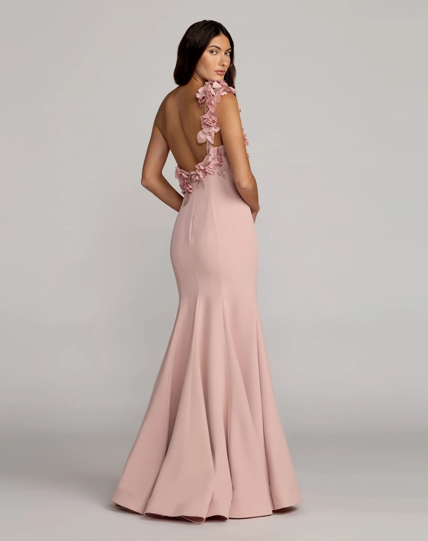 Pink One Shoulder Floral Embellished Mermaid Gown - Mac Duggal