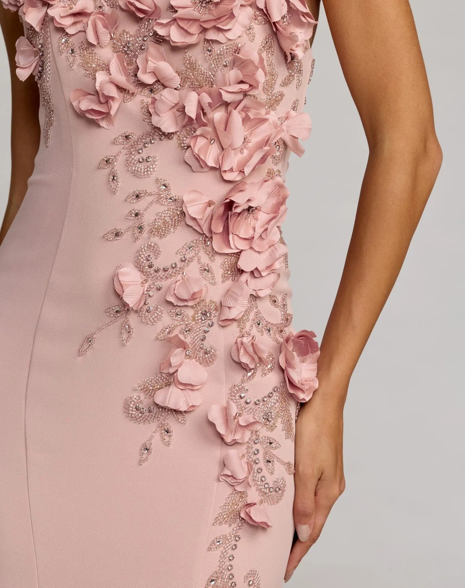 Pink One Shoulder Floral Embellished Mermaid Gown - Mac Duggal