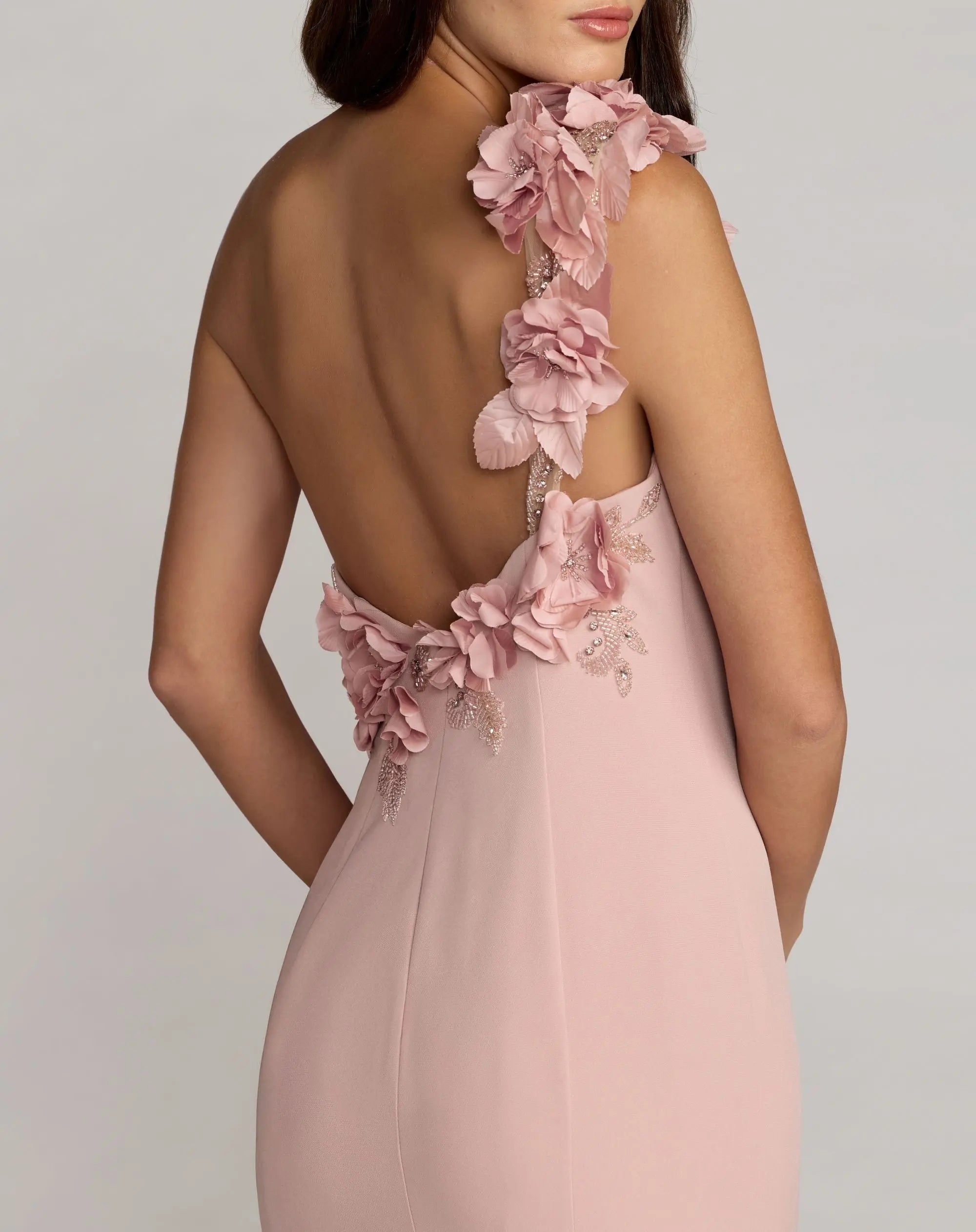 Pink One Shoulder Floral Embellished Mermaid Gown - Mac Duggal