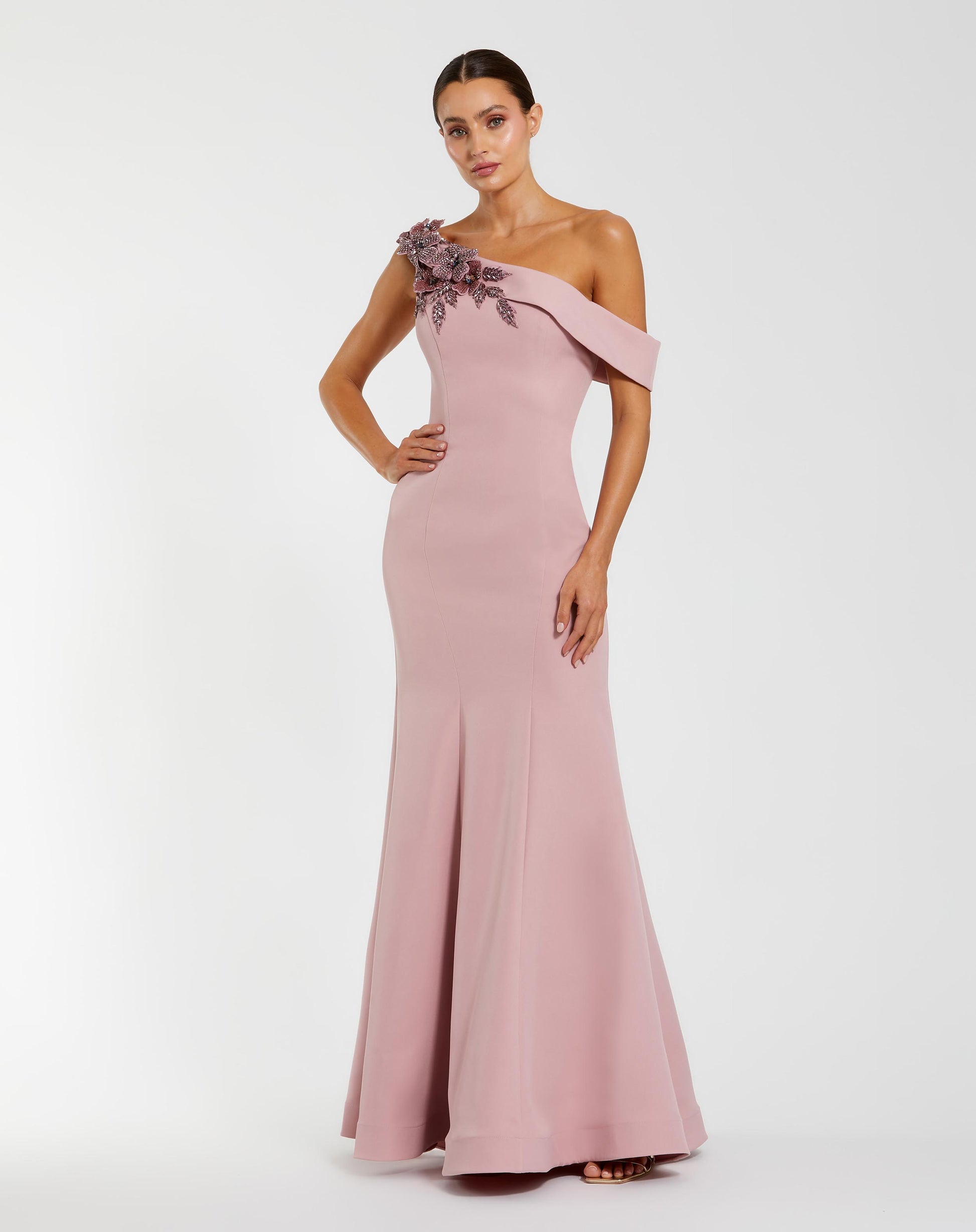 Pink One Shoulder Sleeveless Beaded Mermaid Gown Mac Duggal