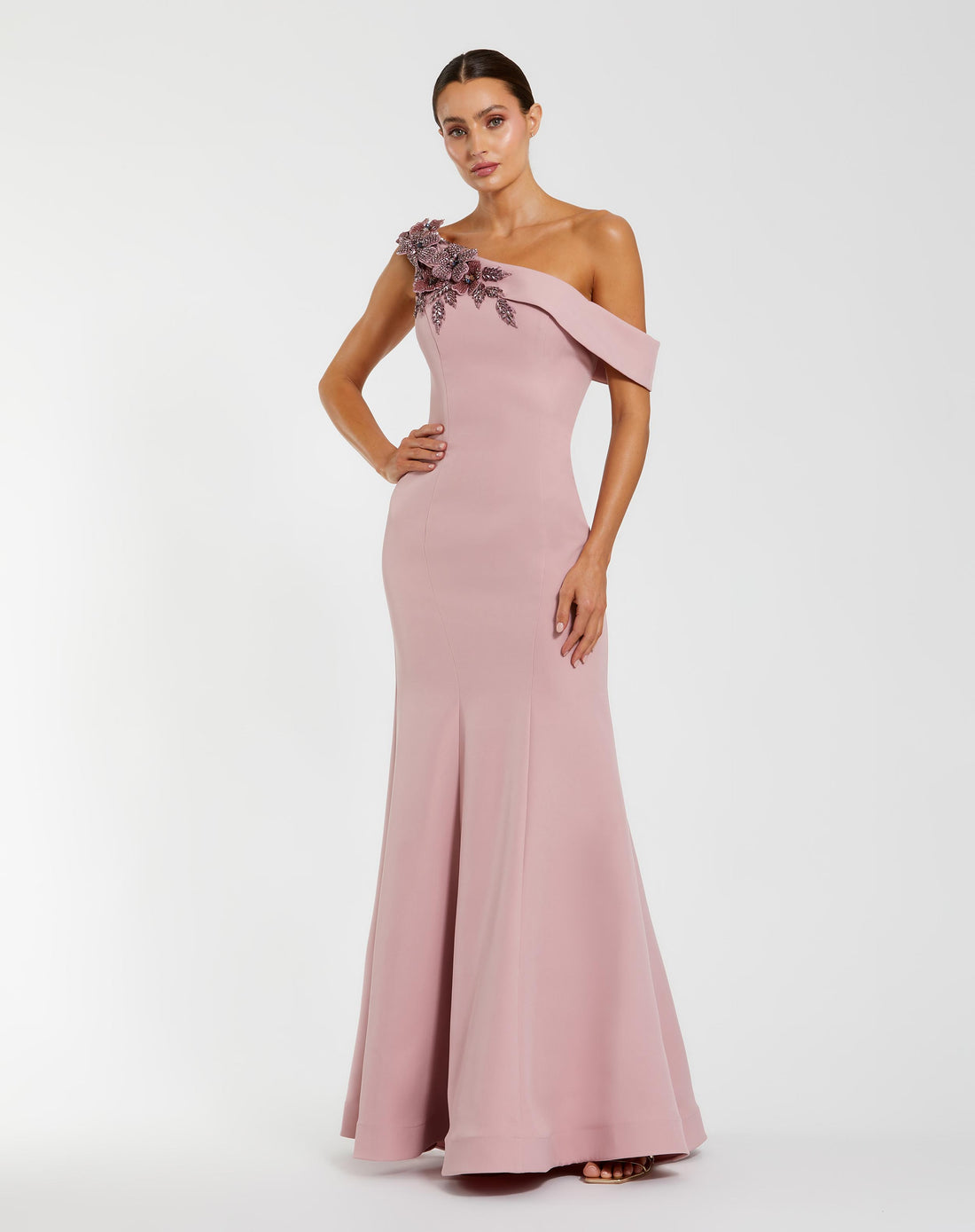 Pink One Shoulder Sleeveless Beaded Mermaid Gown Mac Duggal