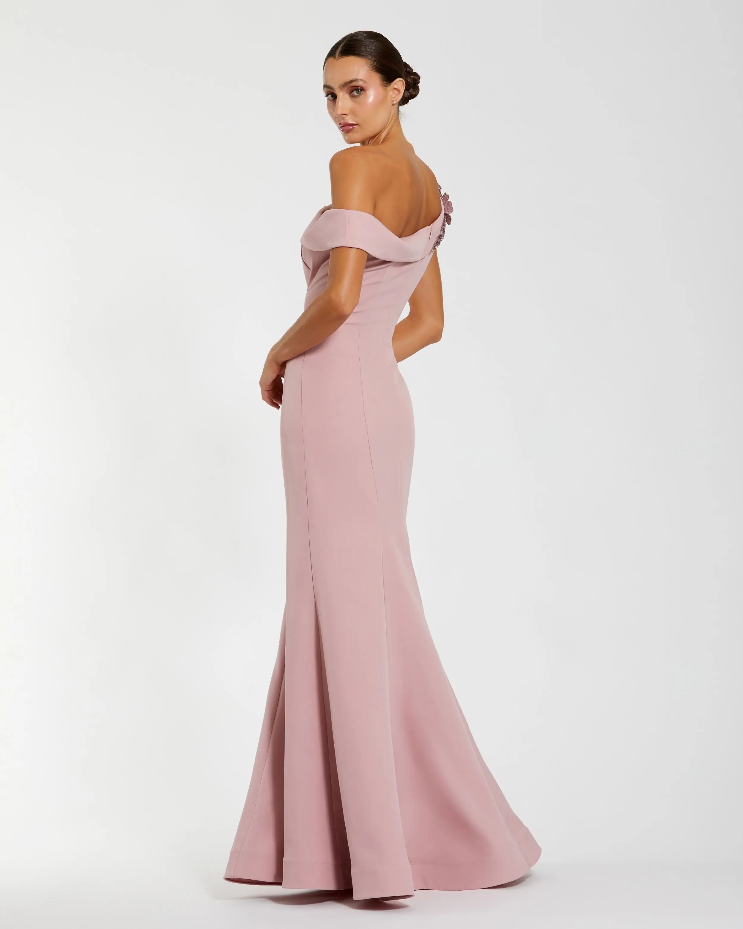 Pink One Shoulder Sleeveless Beaded Mermaid Gown Mac Duggal