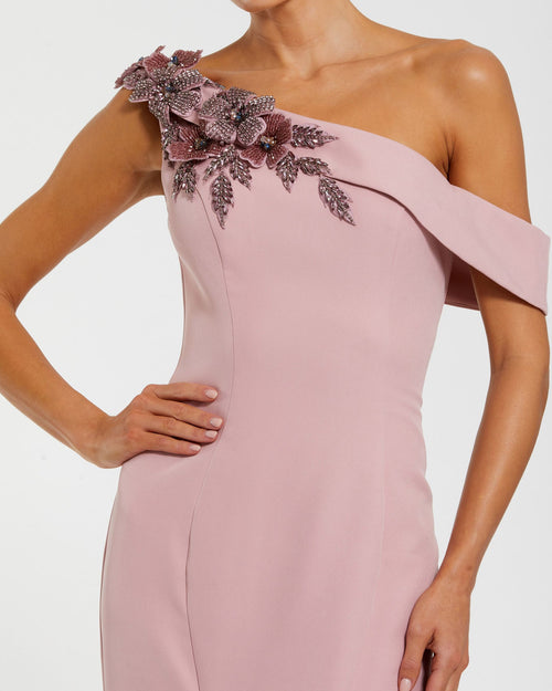 Pink Off The Shoulder Beaded Mermaid Gown