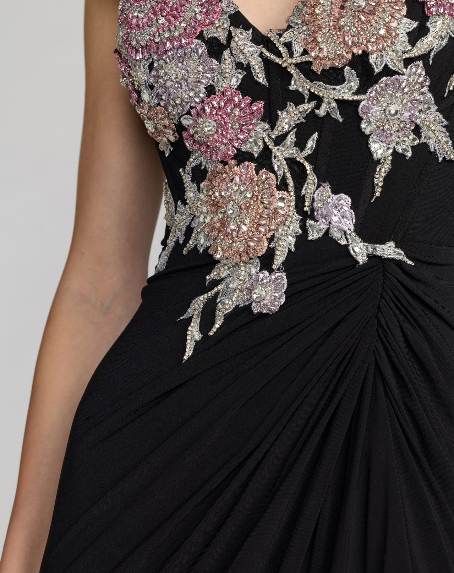 Sweetheart Jersey Gown With Beaded Flowers Mac Duggal