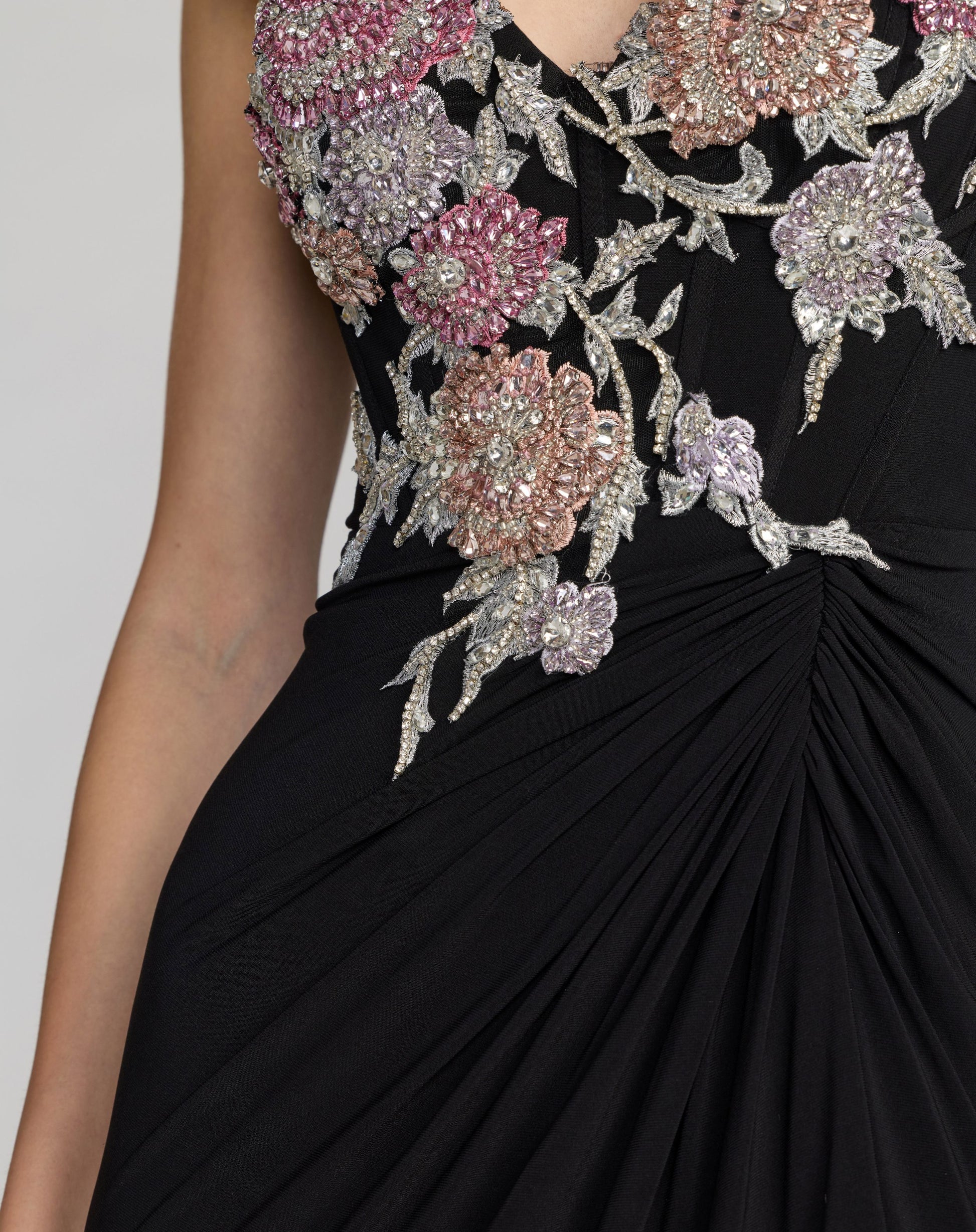 Sweetheart Jersey Gown With Beaded Flowers Mac Duggal