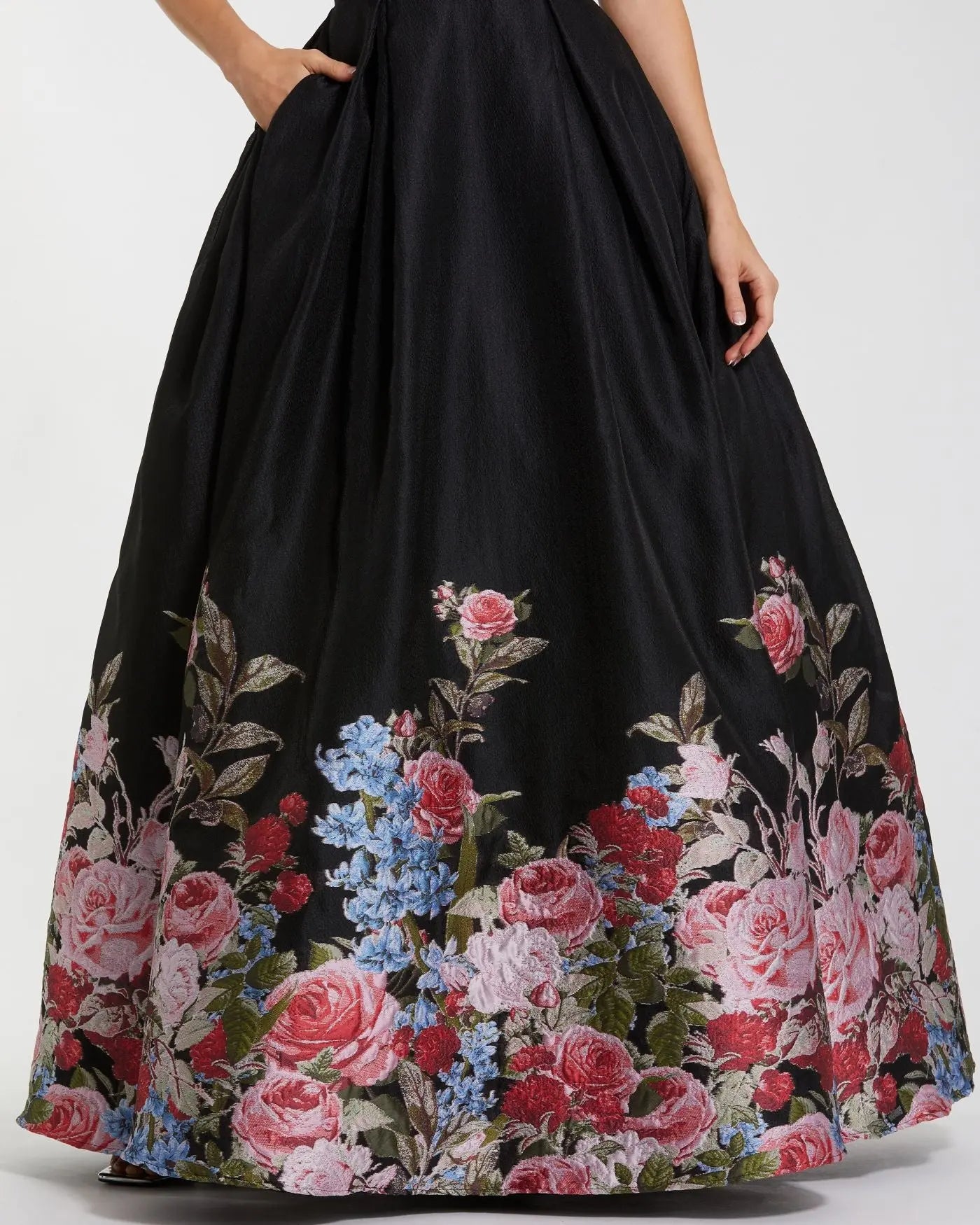 Strapless Brocade Floral Ball Gown With Bow Detail | Mac Duggal Strapless Brocade Floral Ball Gown With Bow Detail | Mac Duggal